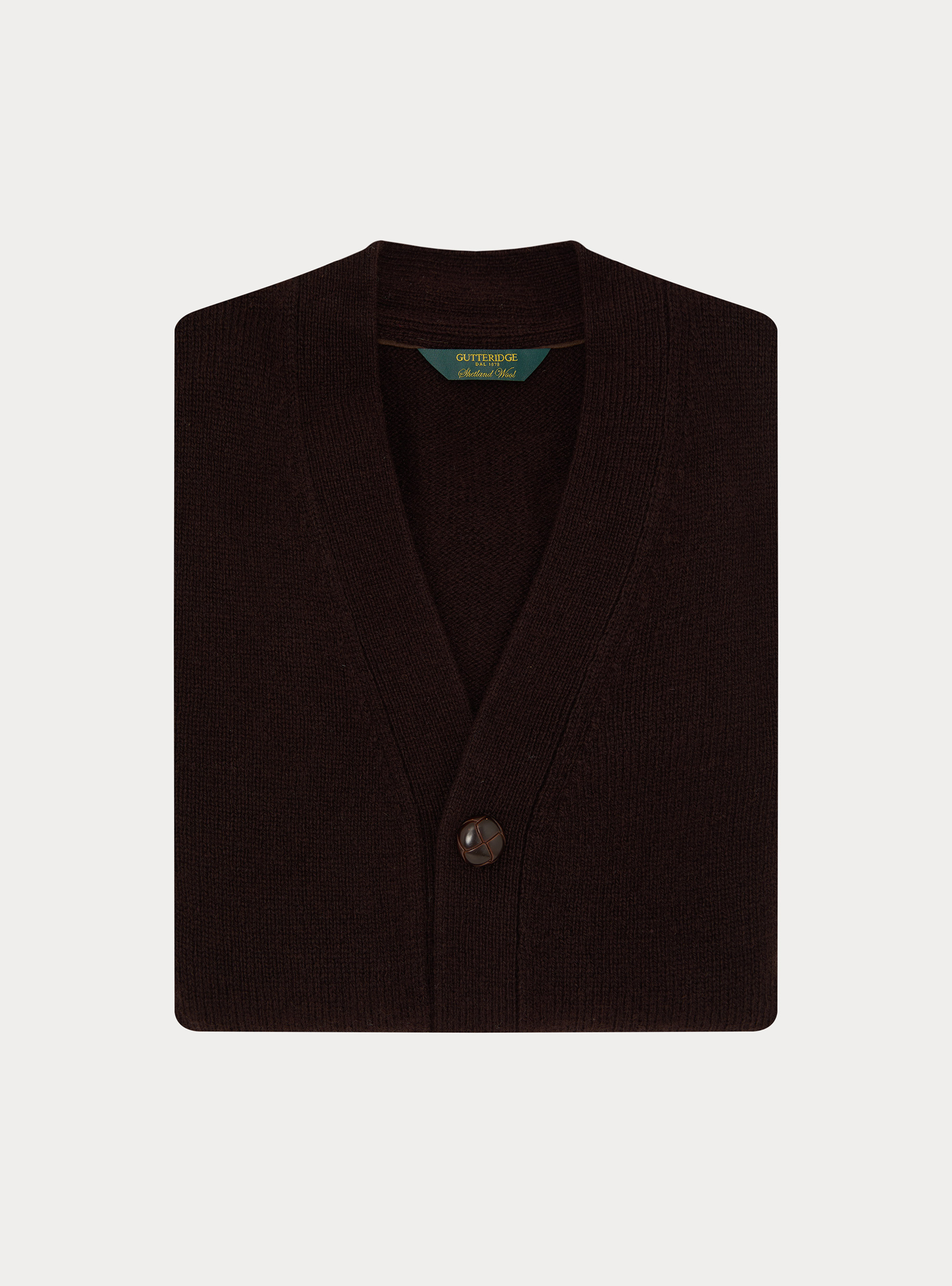 Cardigan in maglia in lana shetland, MARRONE