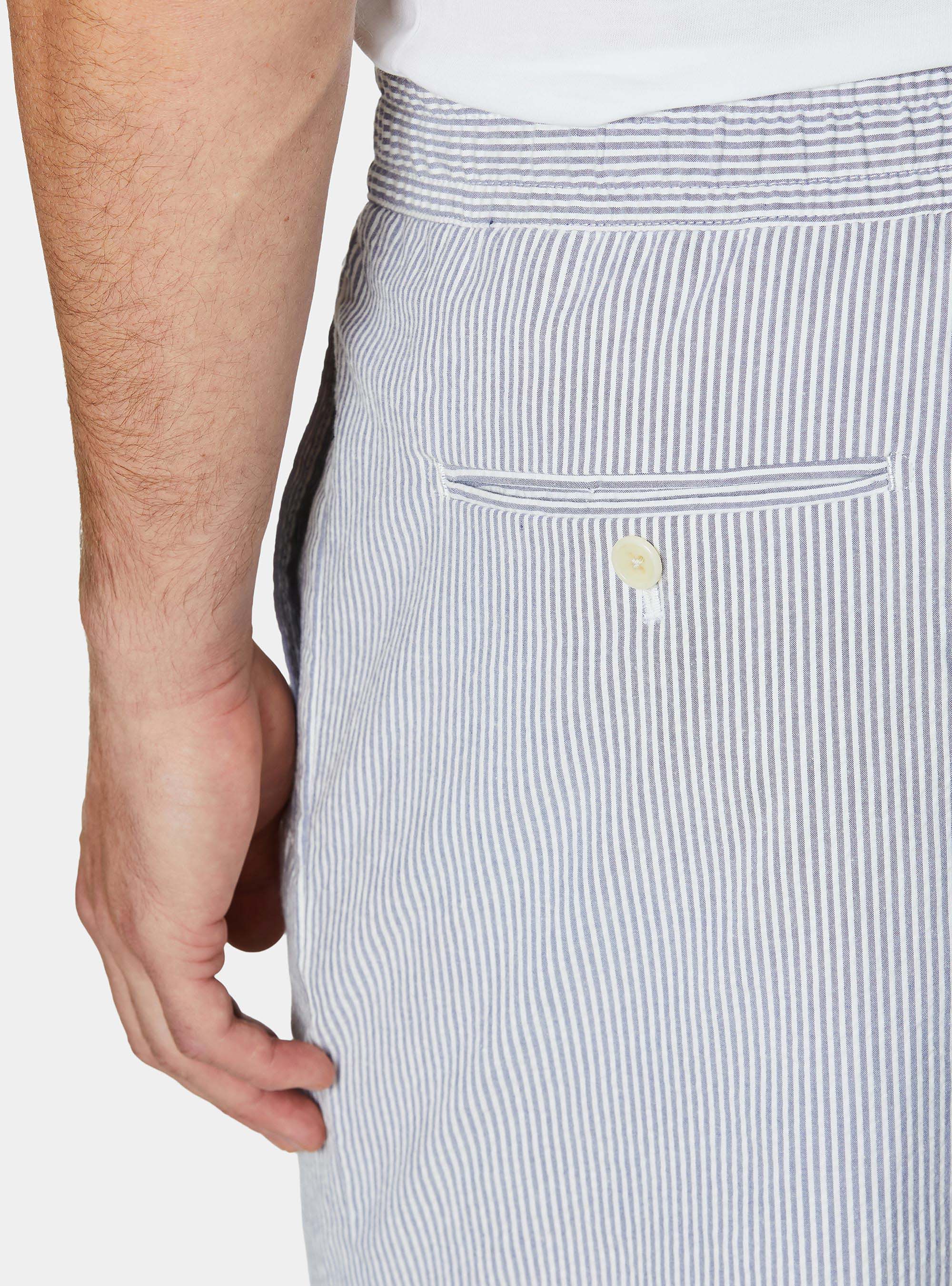 Bermuda in cotone stretch seersucker con coulisse, BLU