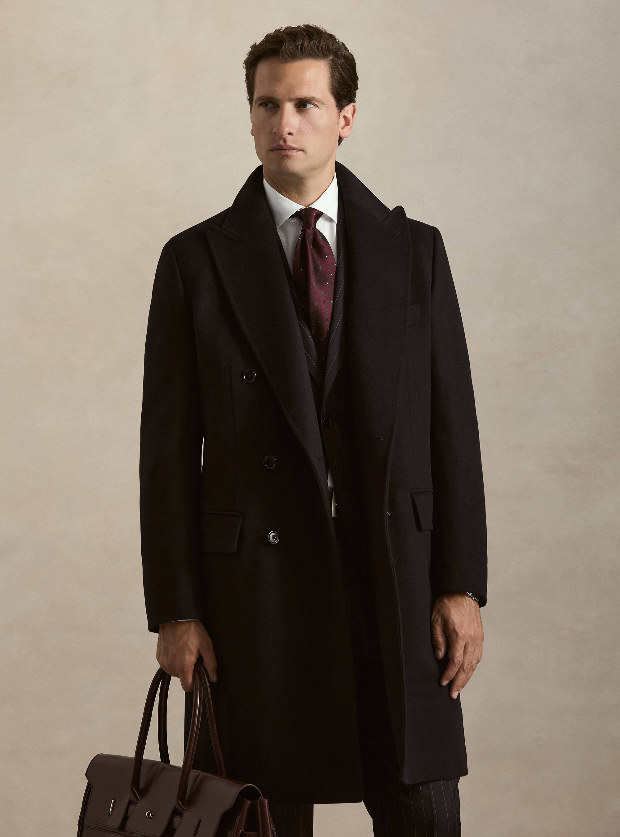 Cappotto doppiopetto in misto cashmere, BLU NAVY