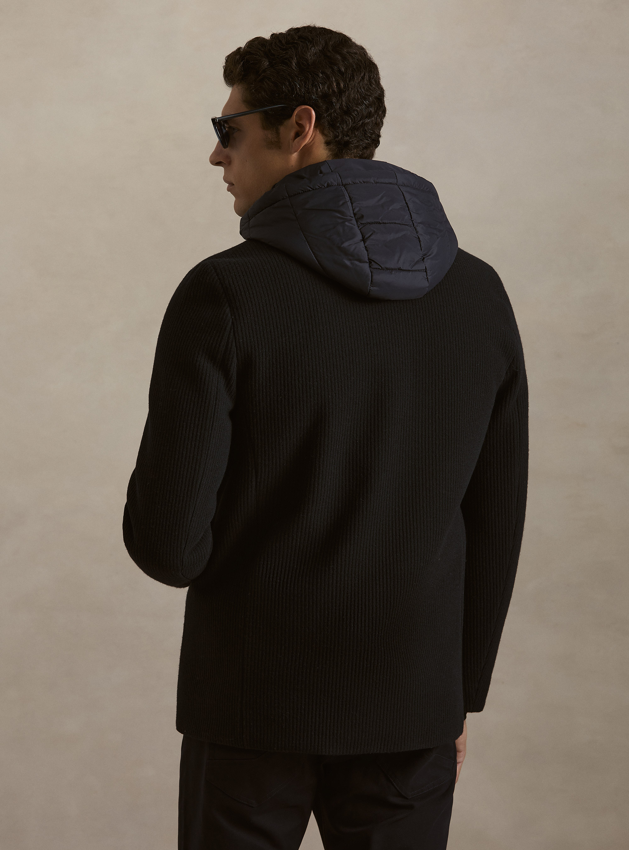 Giubbino doppiopetto a coste con pettorina e cappuccio removibile, BLU NAVY