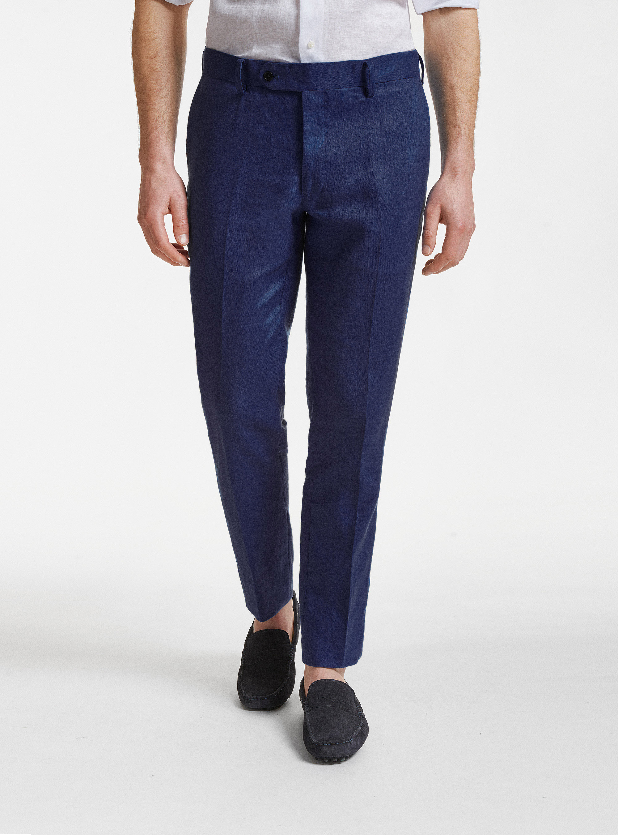Pantaloni per abito in puro lino, BLU