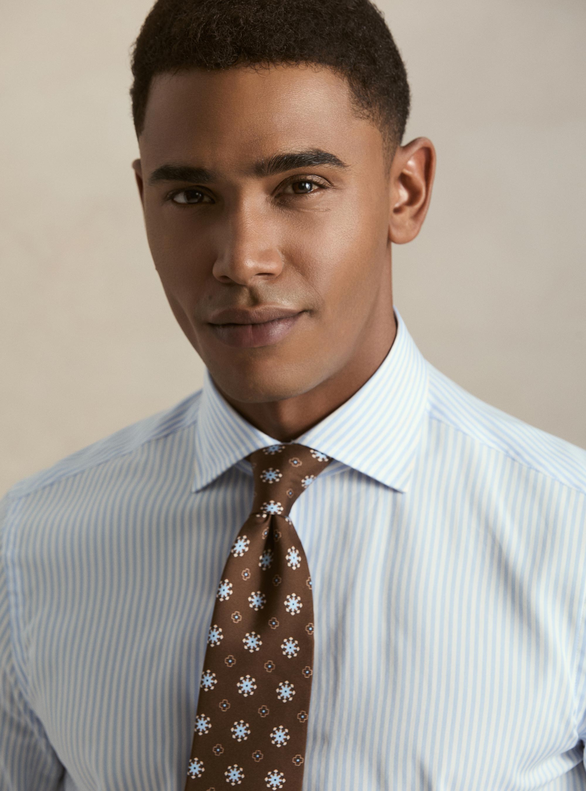 Camicia rigata in cotone popeline, AZZURRO