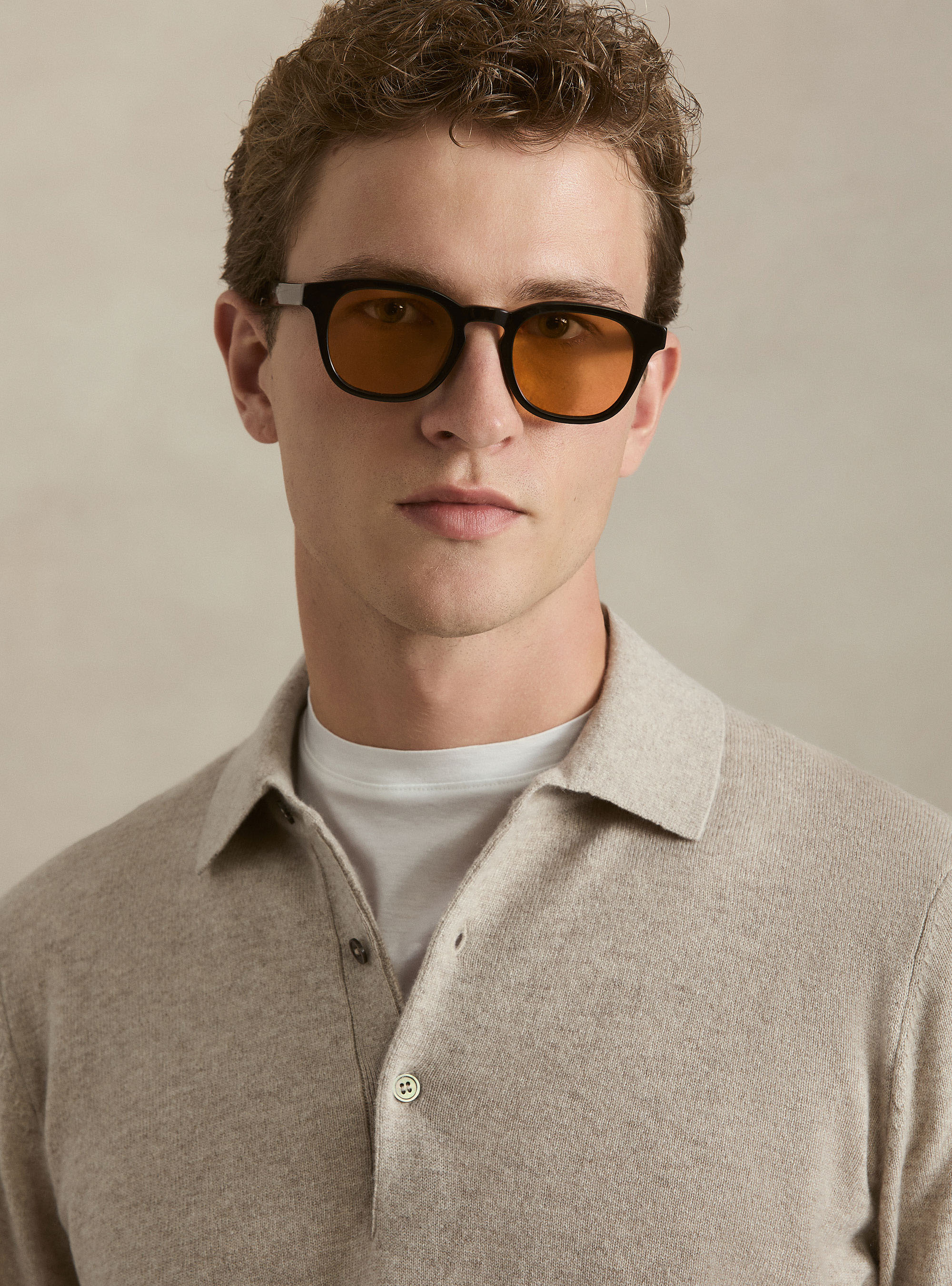 Polo a manica lunga in puro cashmere, ECRU