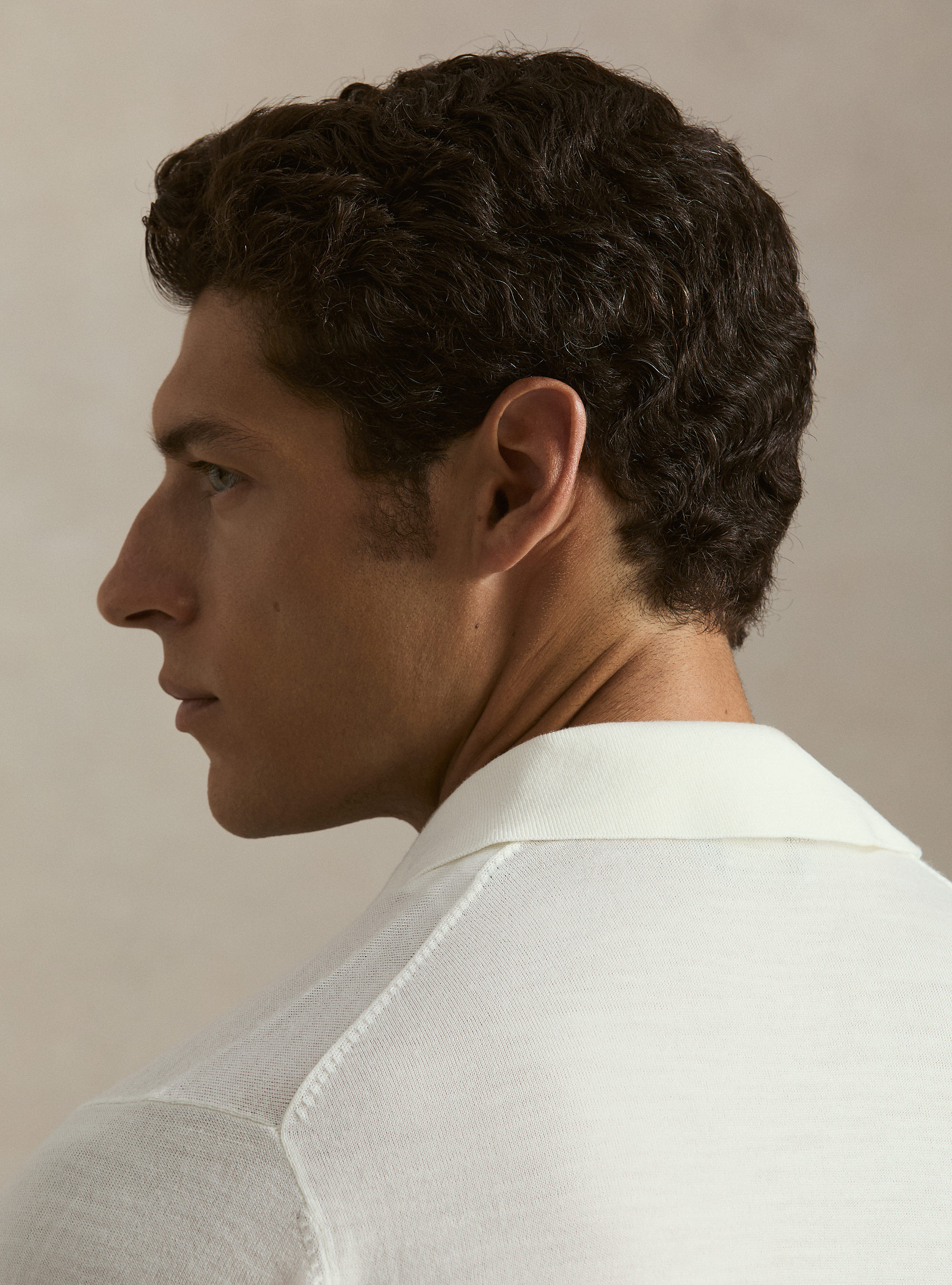 Polo camicia in maglia lana merino extrafine, BIANCO