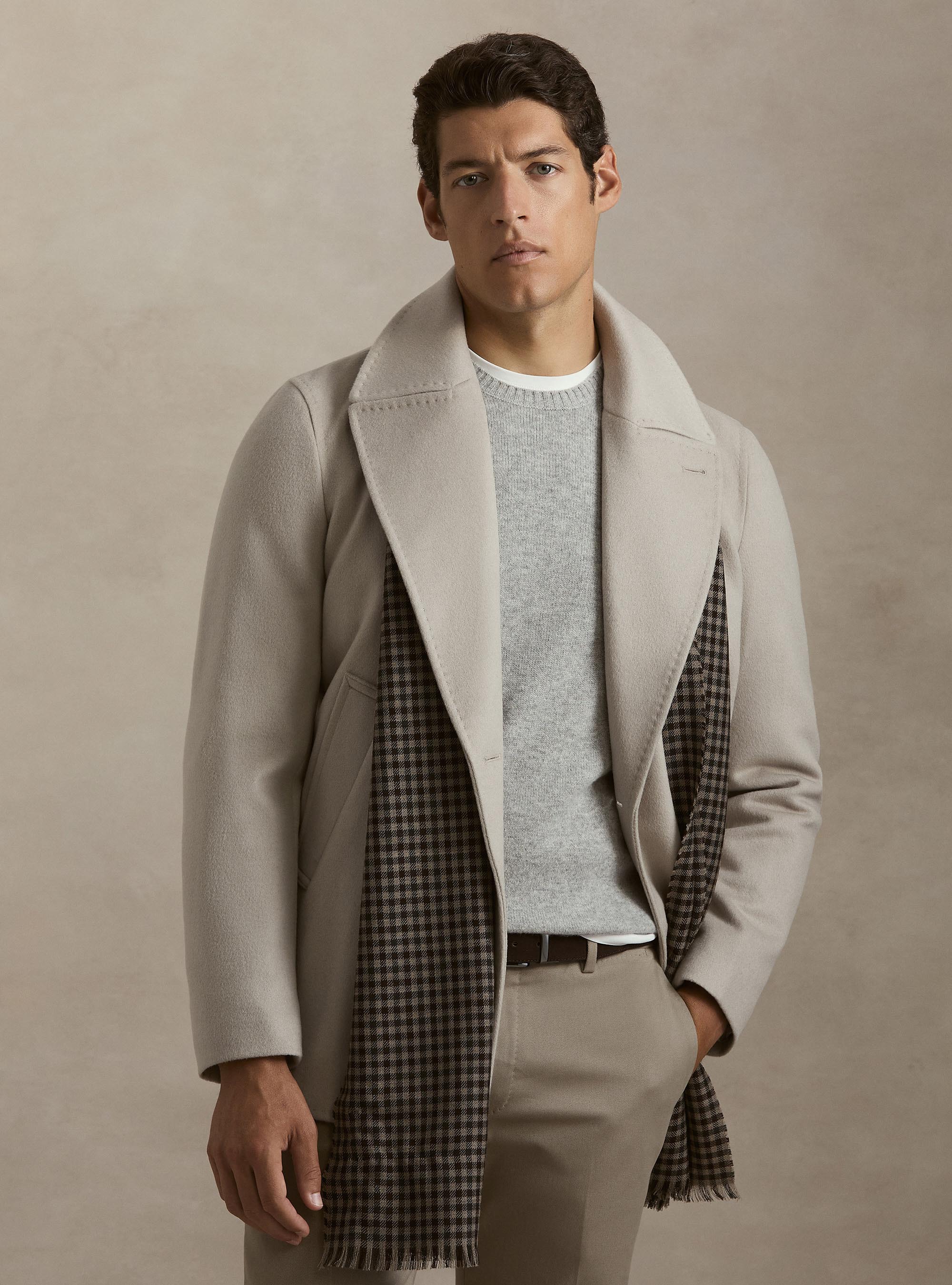 Peacoat in lana cashmere, ECRU 0536C