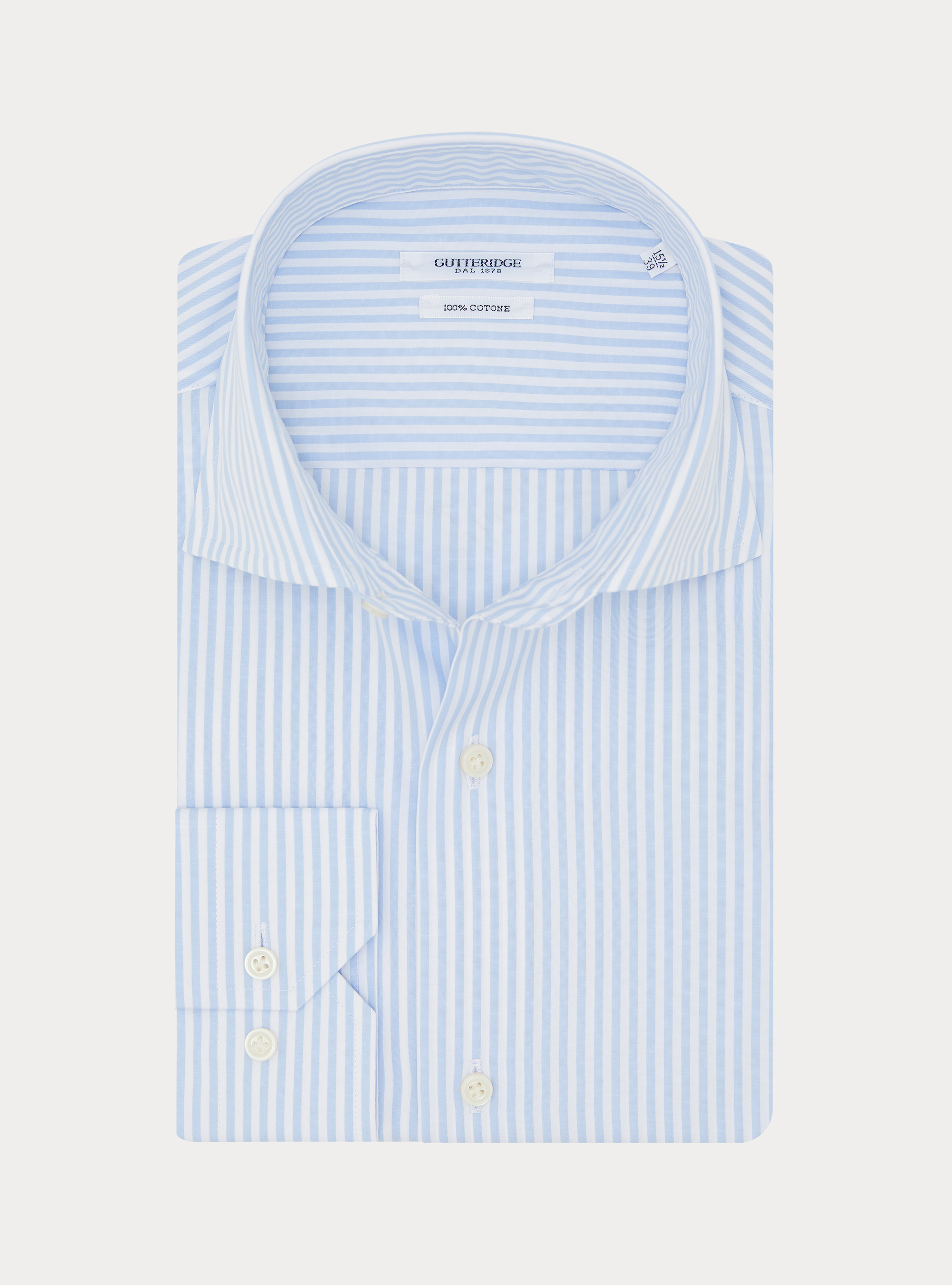 Camicia rigata in cotone popeline, AZZURRO
