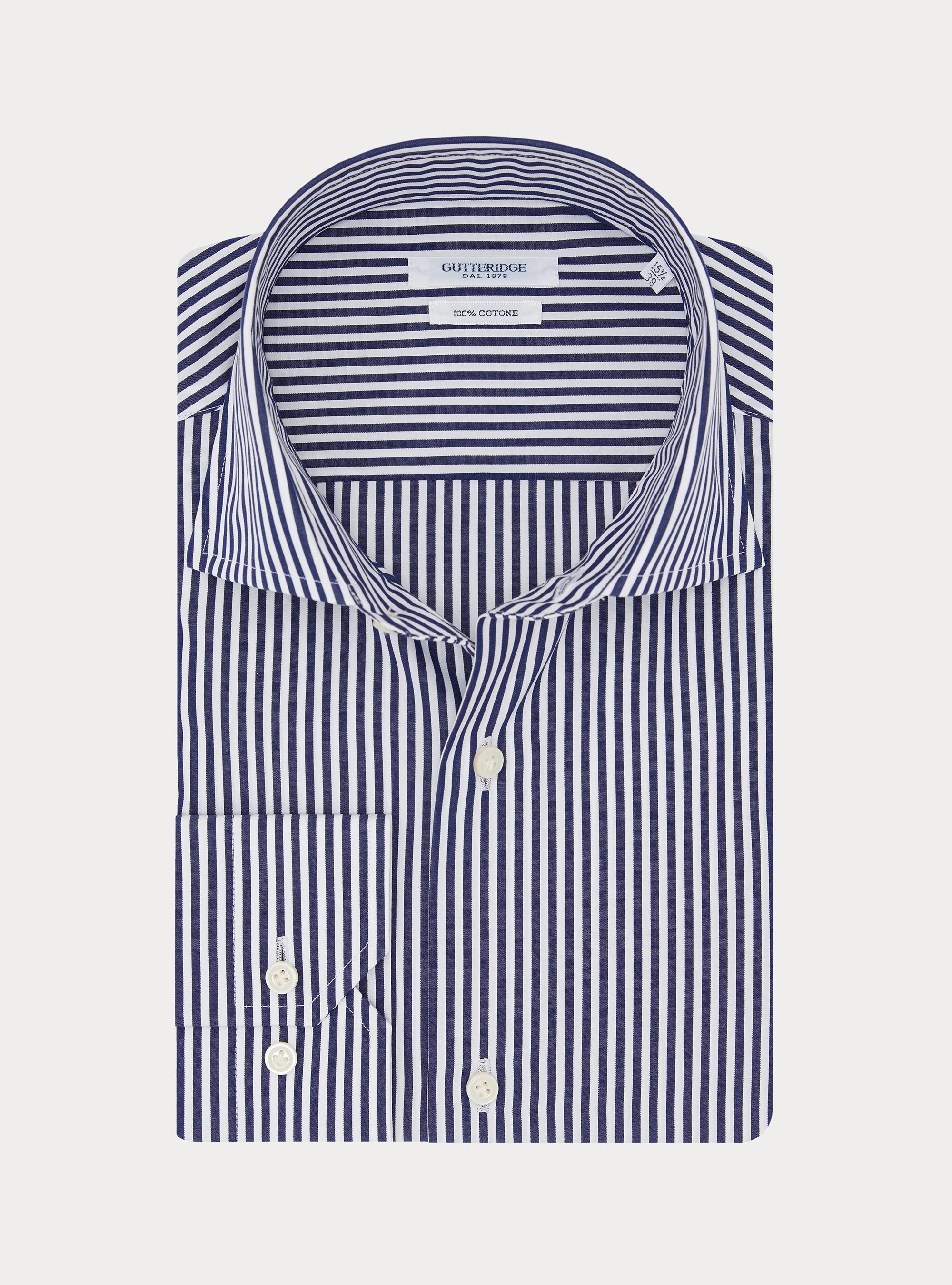 Camicia rigata in cotone popeline, BLU NAVY