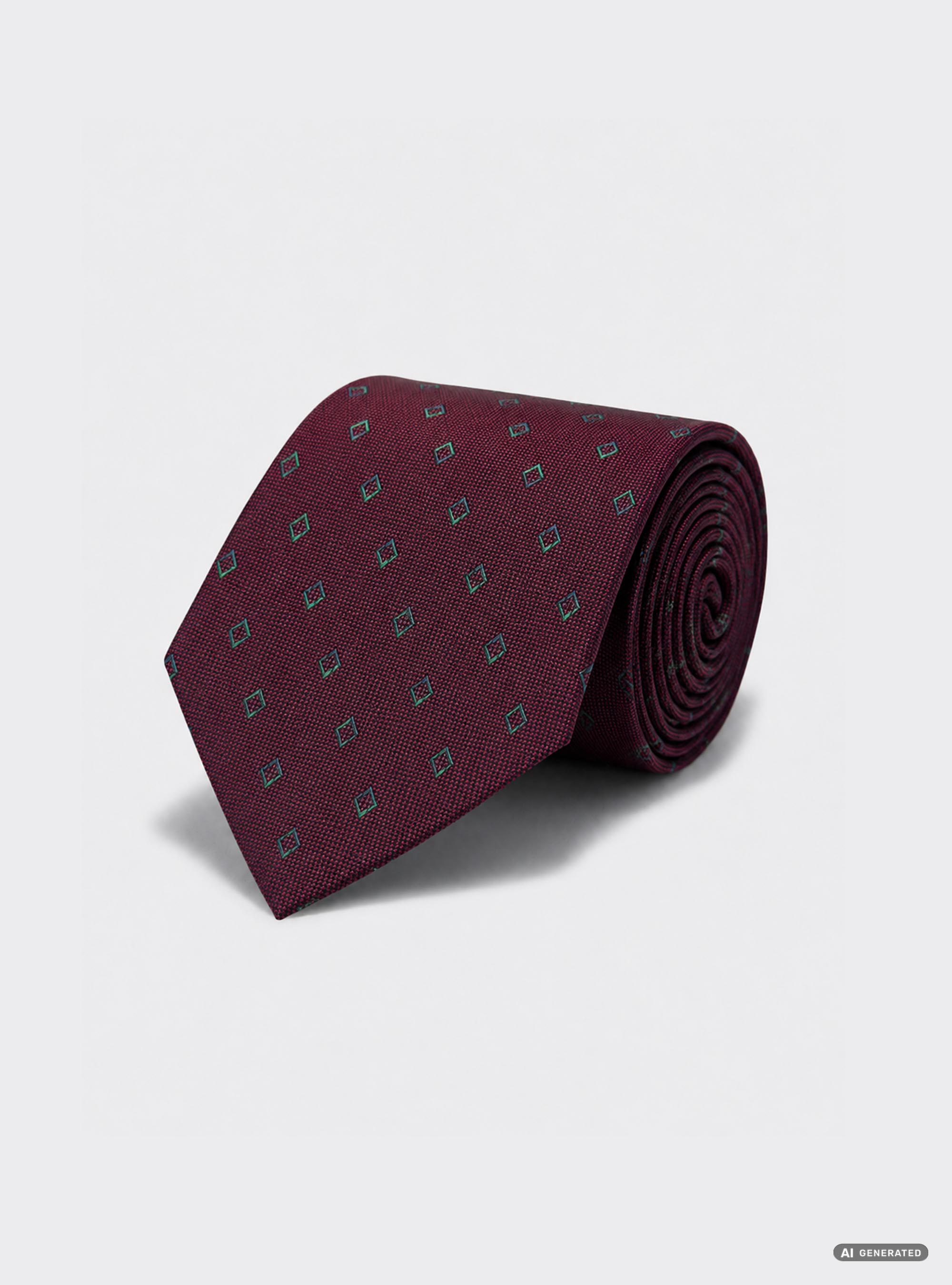 Cravatta in seta jacquard con micro fantasia rombi, BORDEAUX