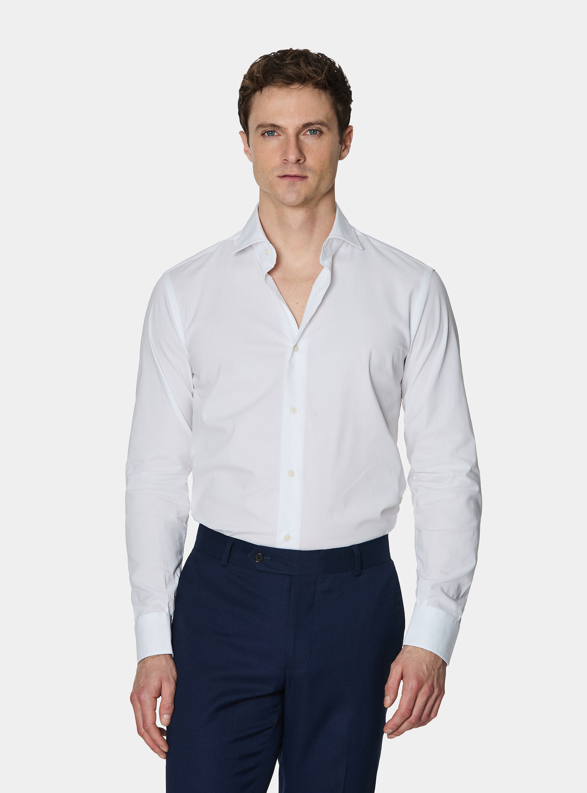 Camicia in cotone popeline stretch, BIANCO