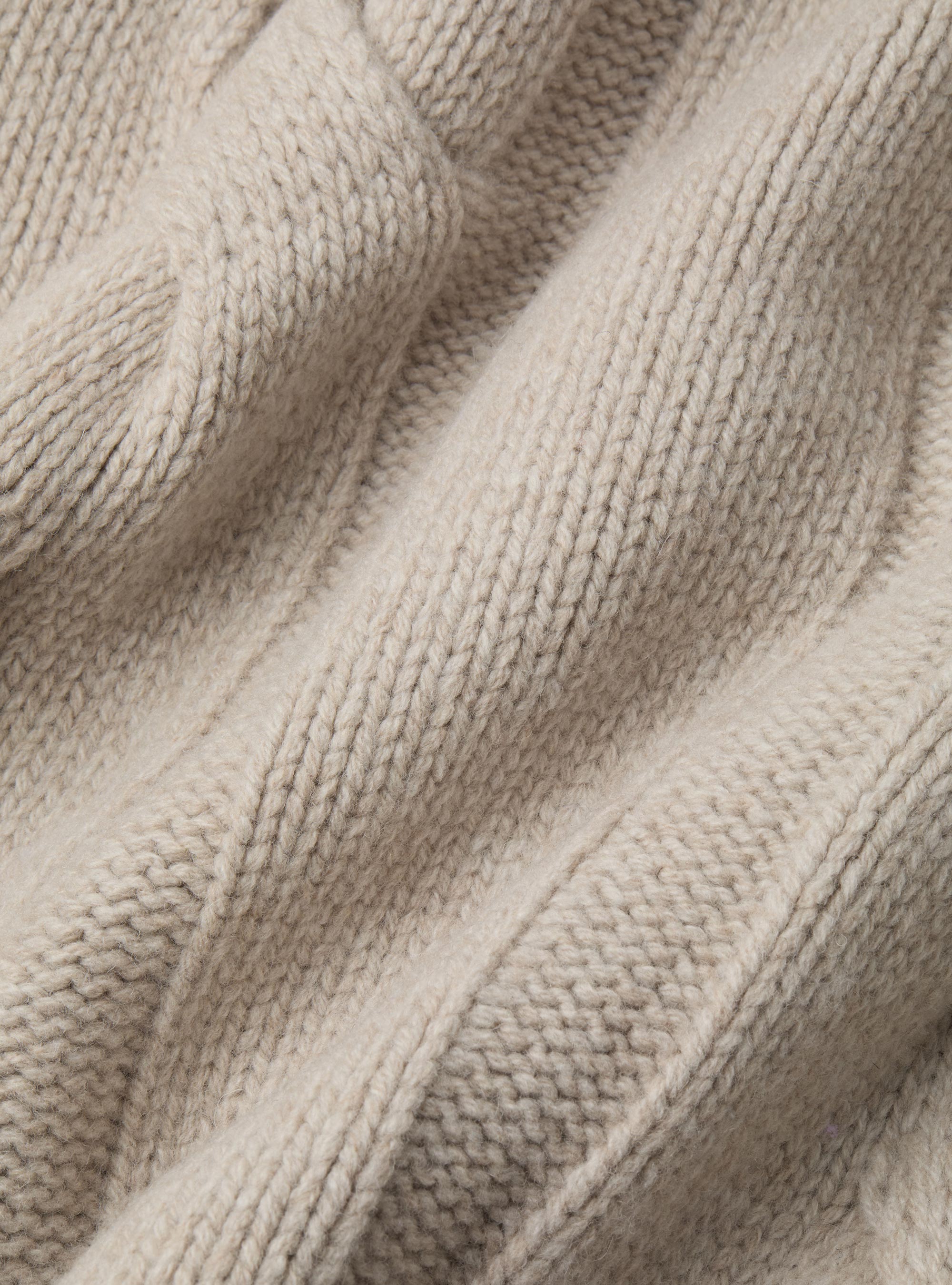 Cardigan sciallato con treccia in lana lambswool e cashmere, ECRU