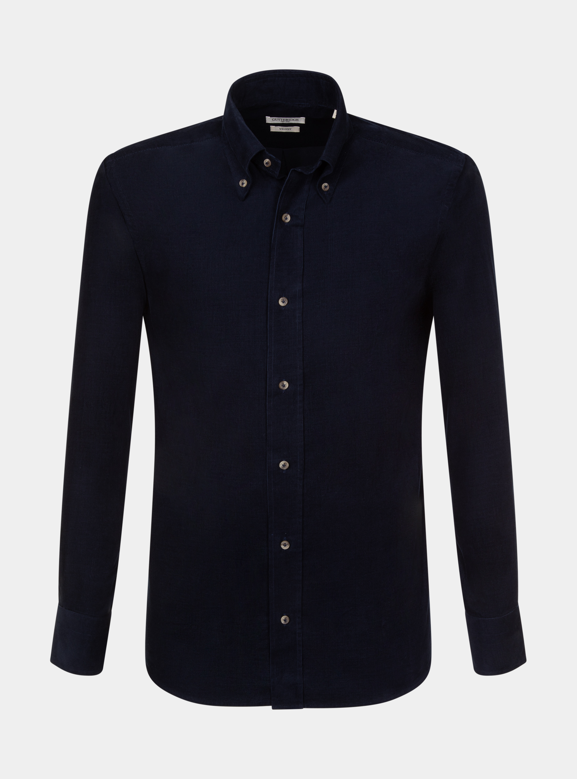Camicia collo button down in velluto, BLU NAVY