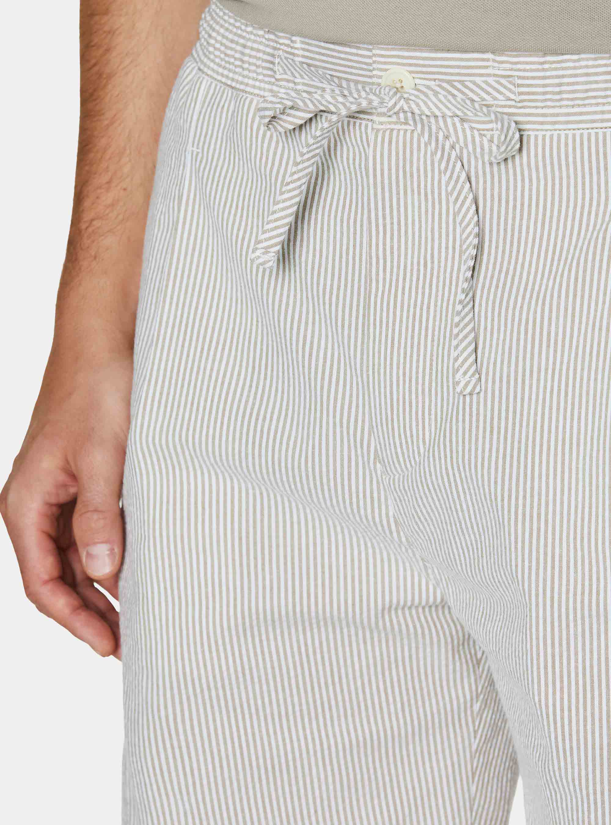 Bermuda in cotone stretch seersucker con coulisse, SABBIA