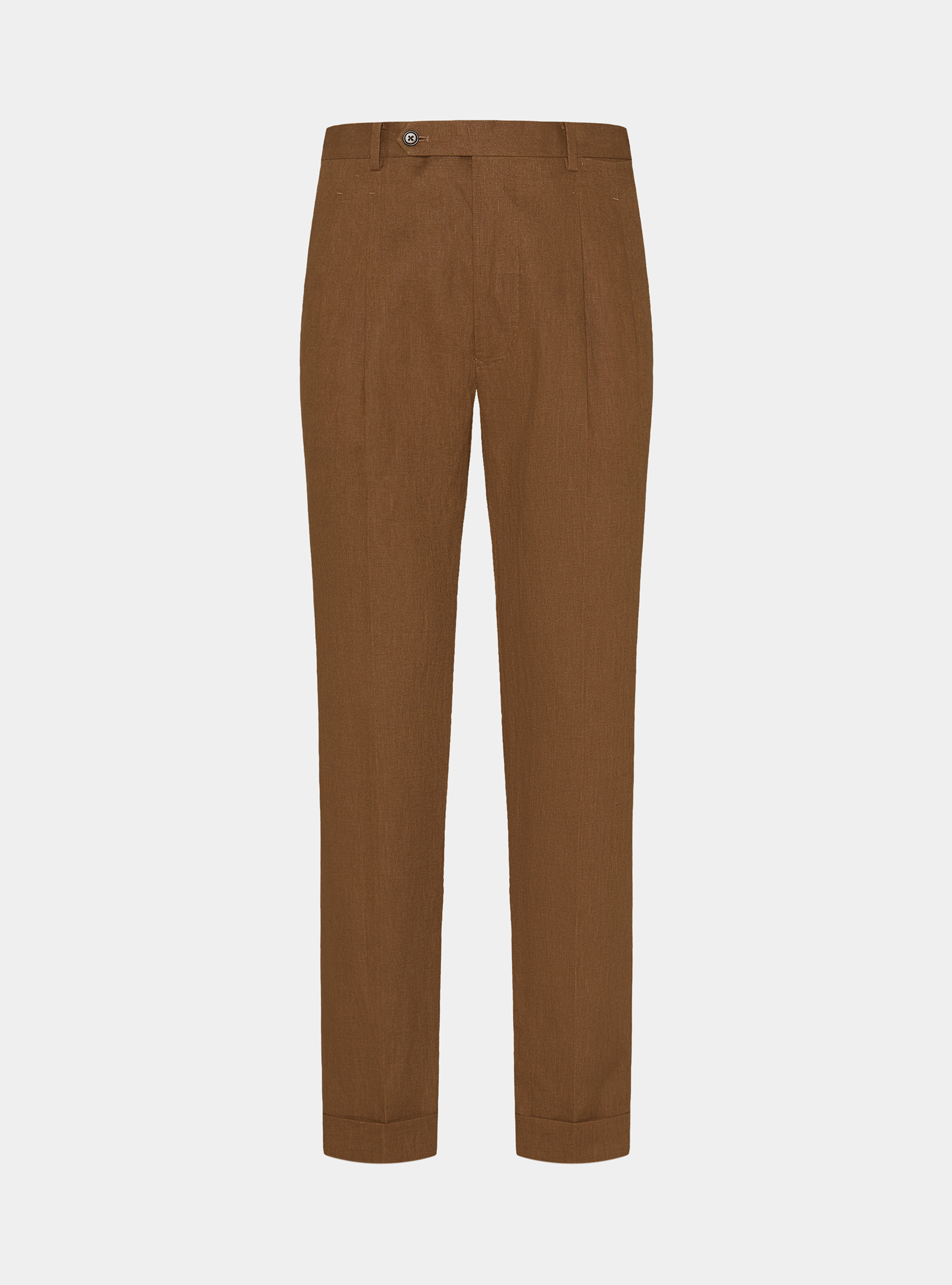 Pantaloni con pince in puro lino, TABACCO