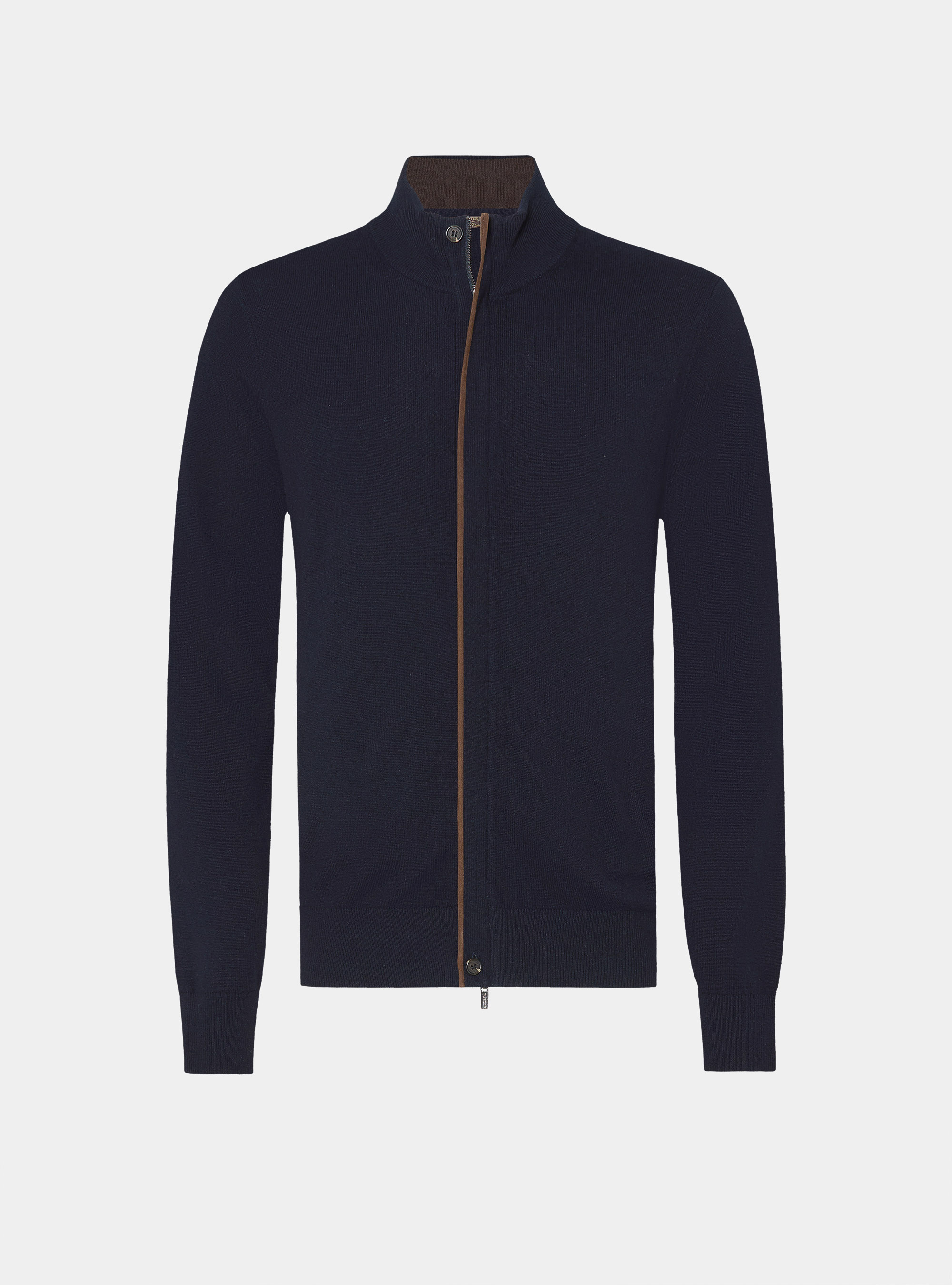 Cardigan con zip in lana lambswool e cashmere, BLU NAVY