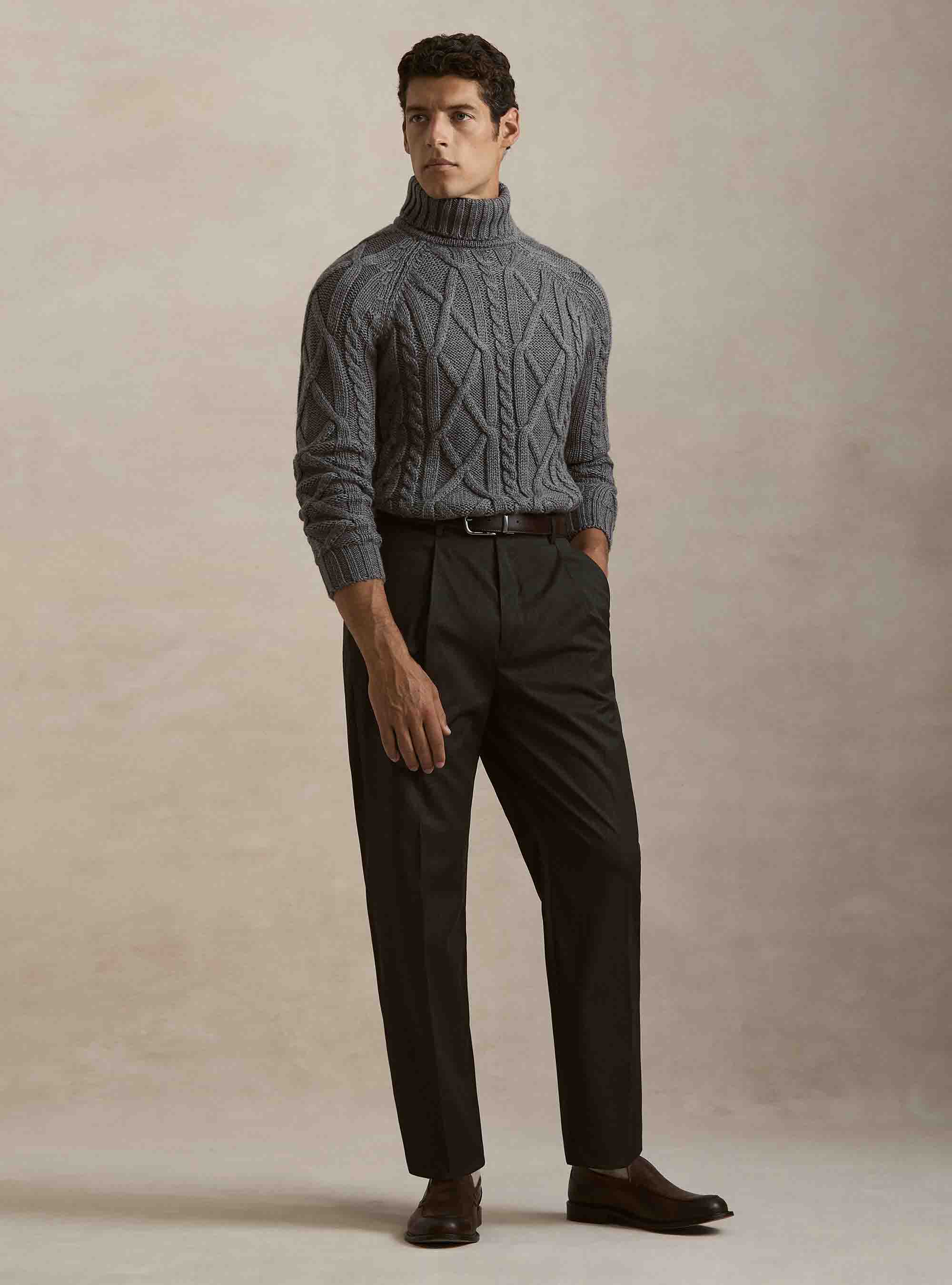 Pantaloni wide leg con pince, ASFALTO