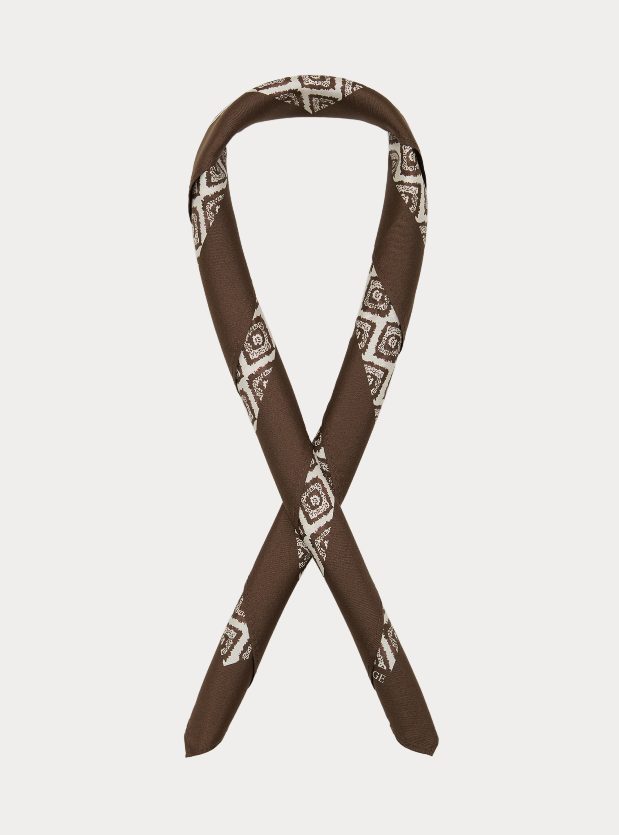 Foulard in seta stampa geometrica, MARRONE