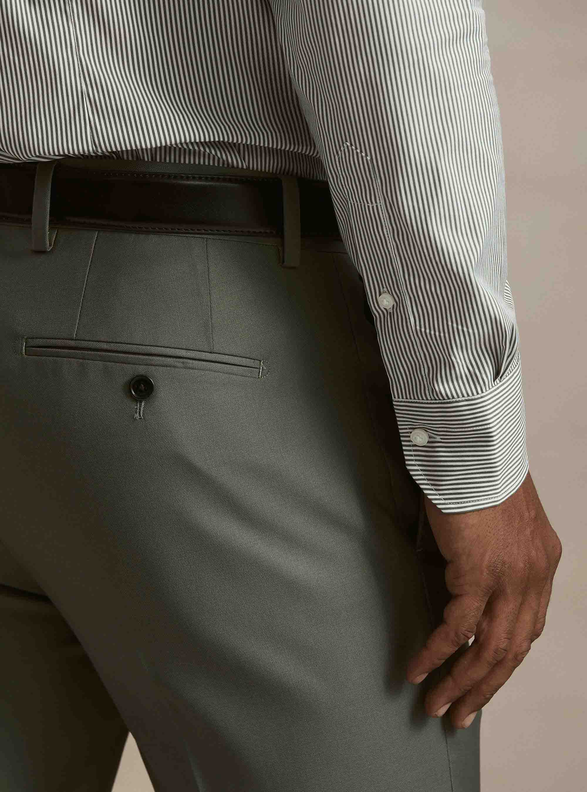 Camicia in cotone rigato popeline stretch, VERDE