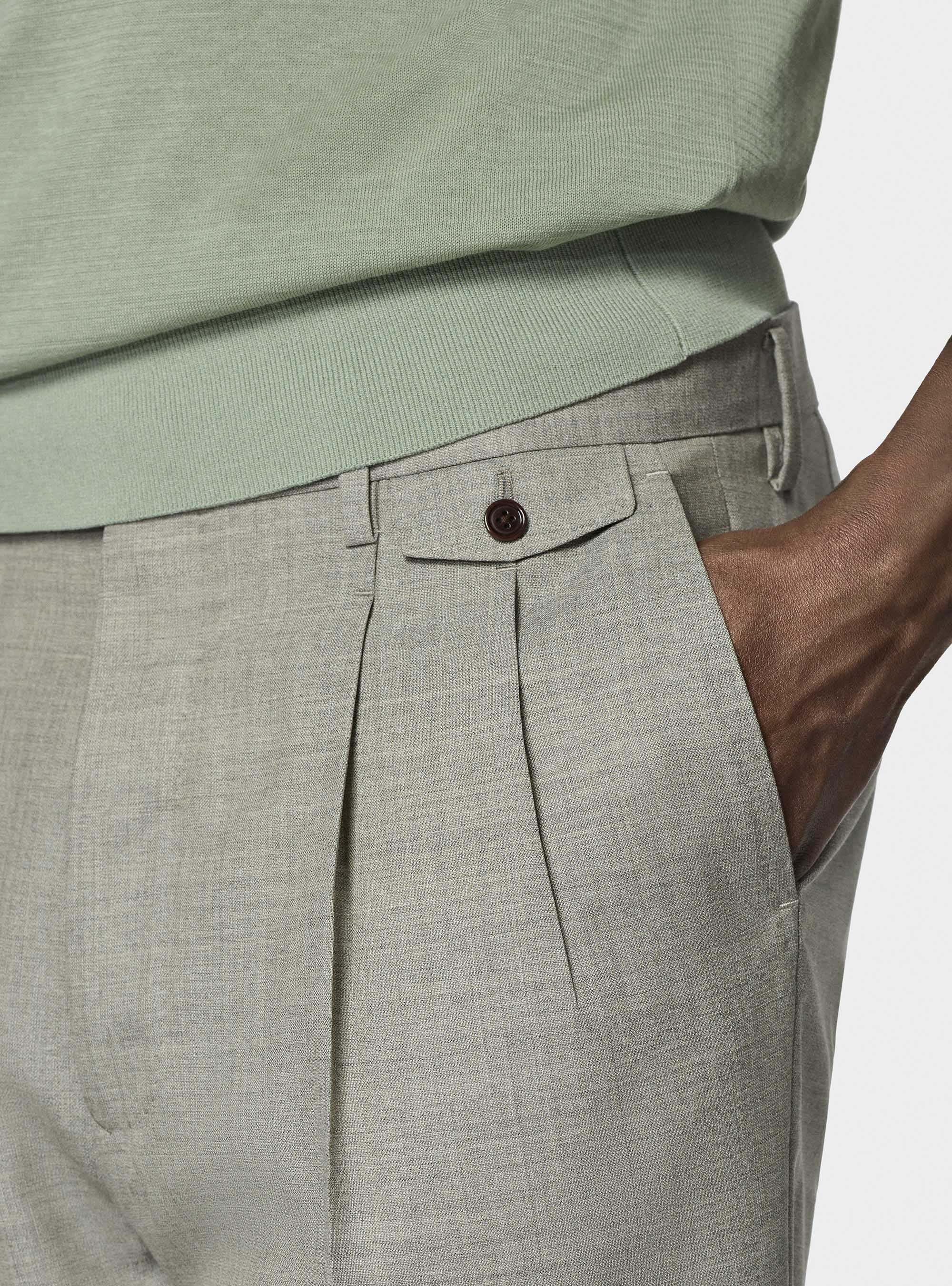 Pantaloni doppia pince in pura lana Vitale Barberis Canonico, ECRU