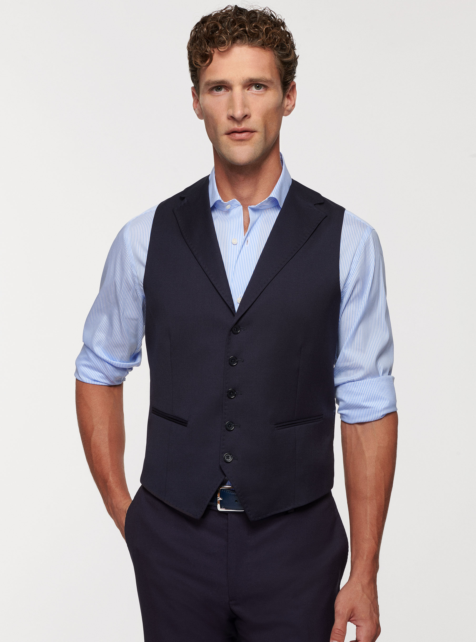 Gilet in lana superfine 110's Reda, BLU NAVY