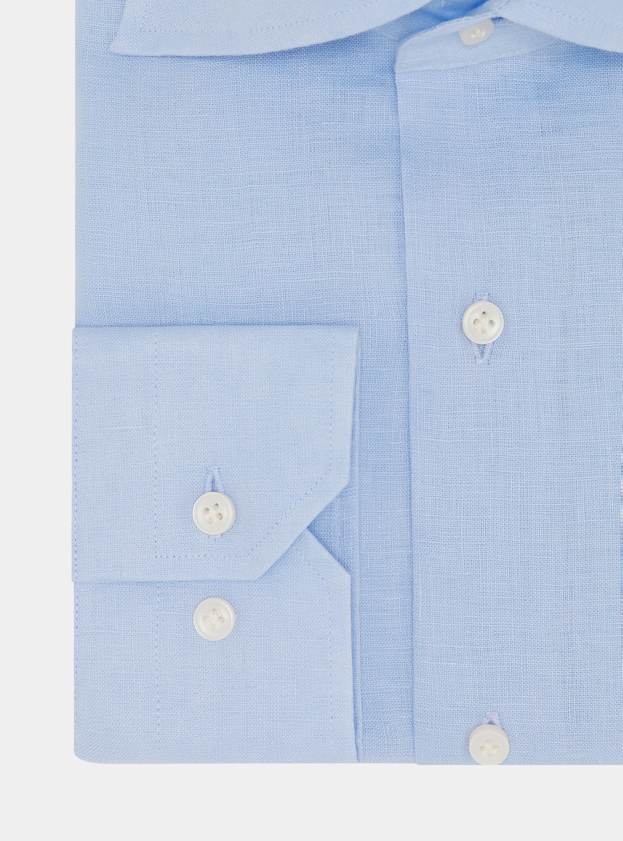 Camicia collo italiano in puro lino, AZZURRO
