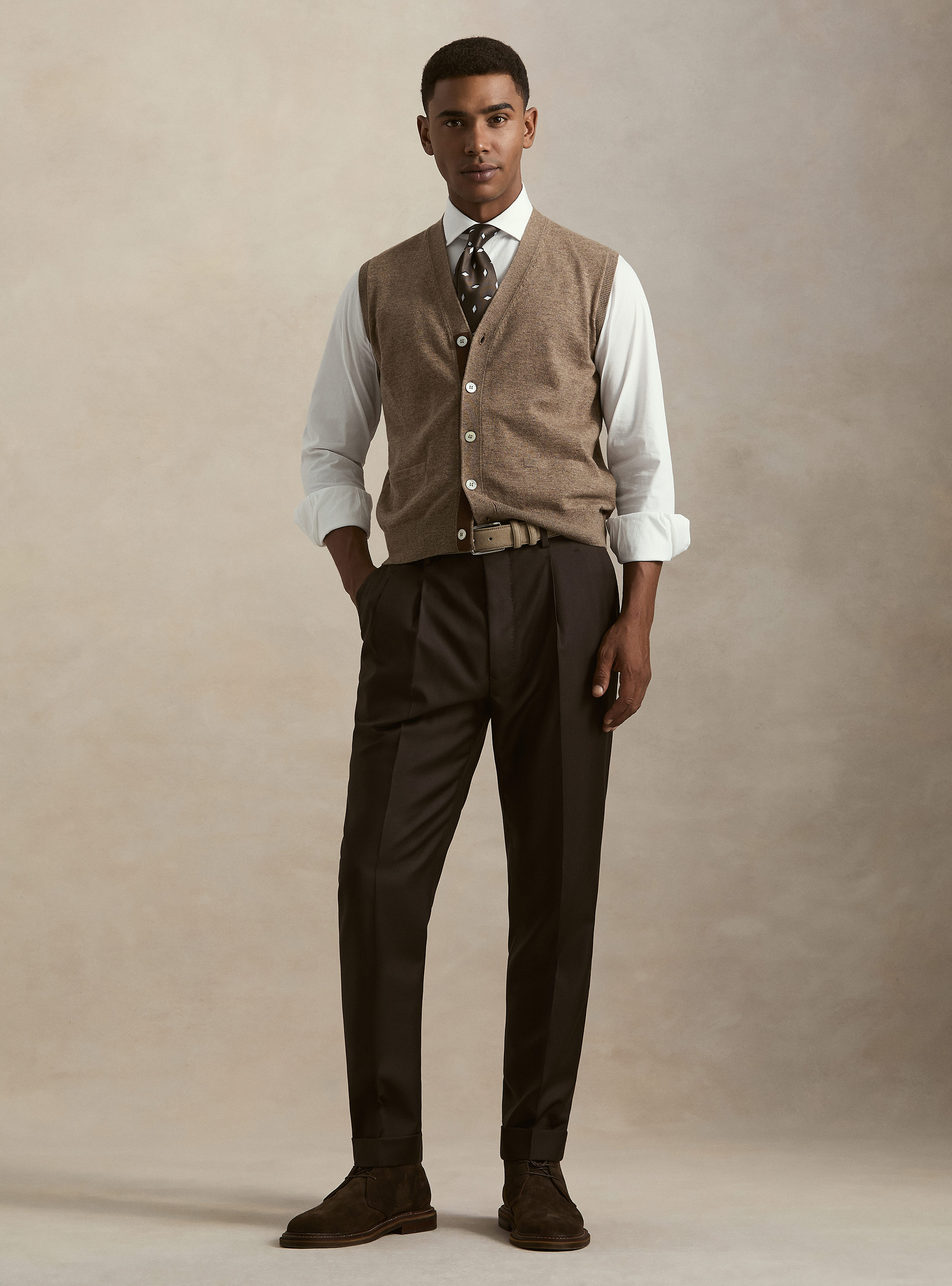 Pantaloni con pince in lana Vitale Barberis Canonico, MARRONE 0508C