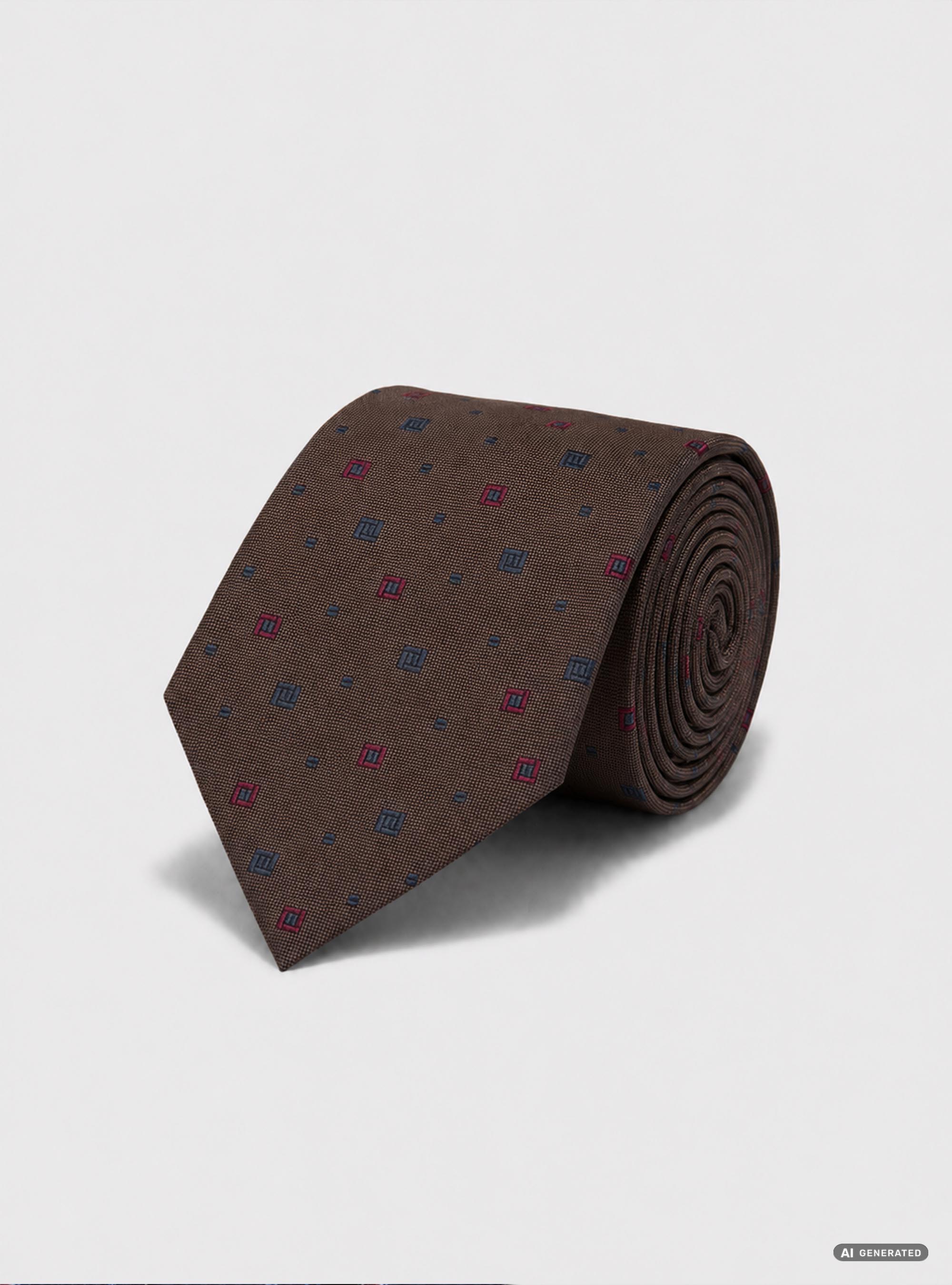 Cravatta in seta jacquard con micro fantasia, MARRONE