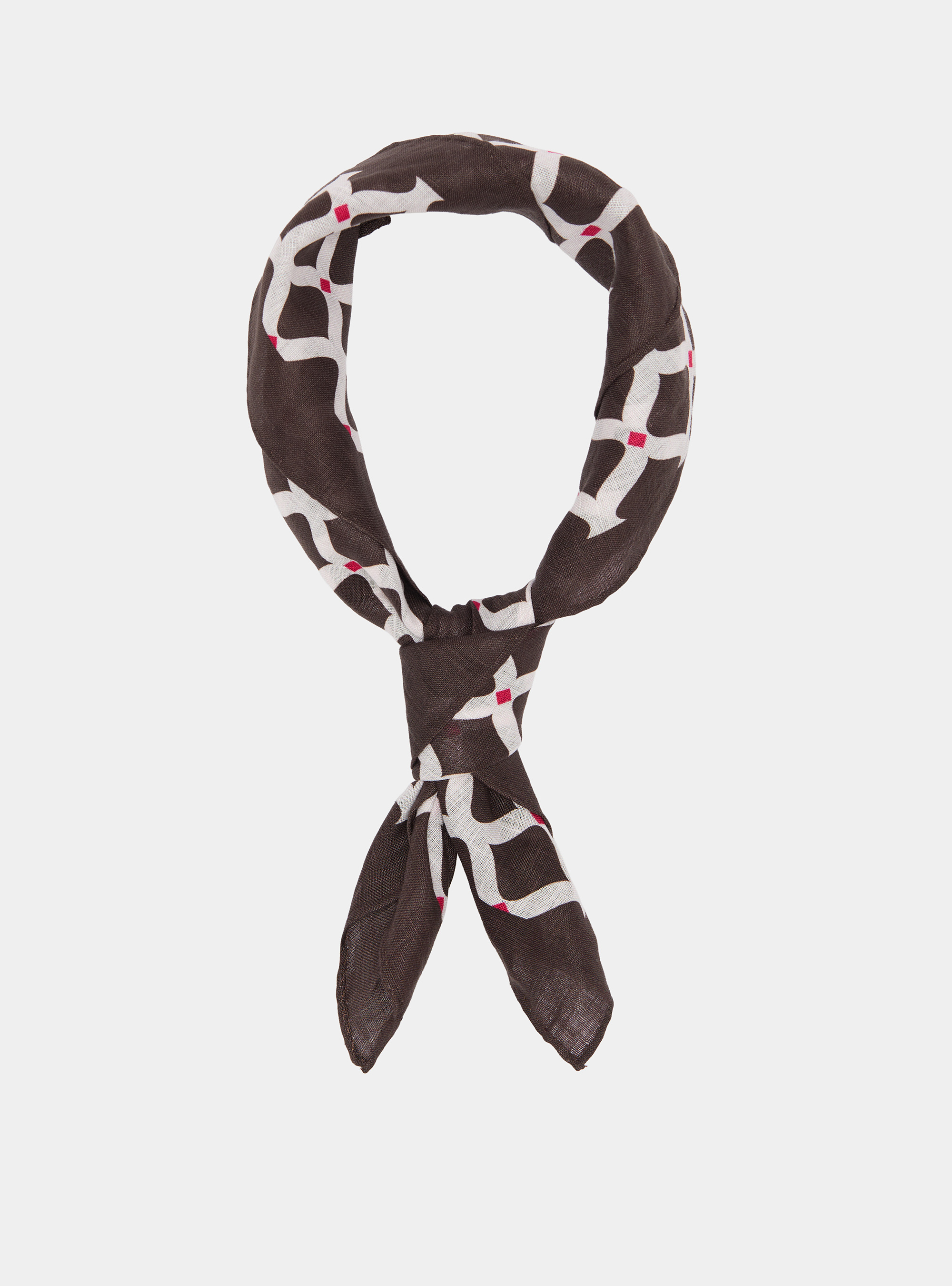Foulard in lino stampa geometrica, MARRONE