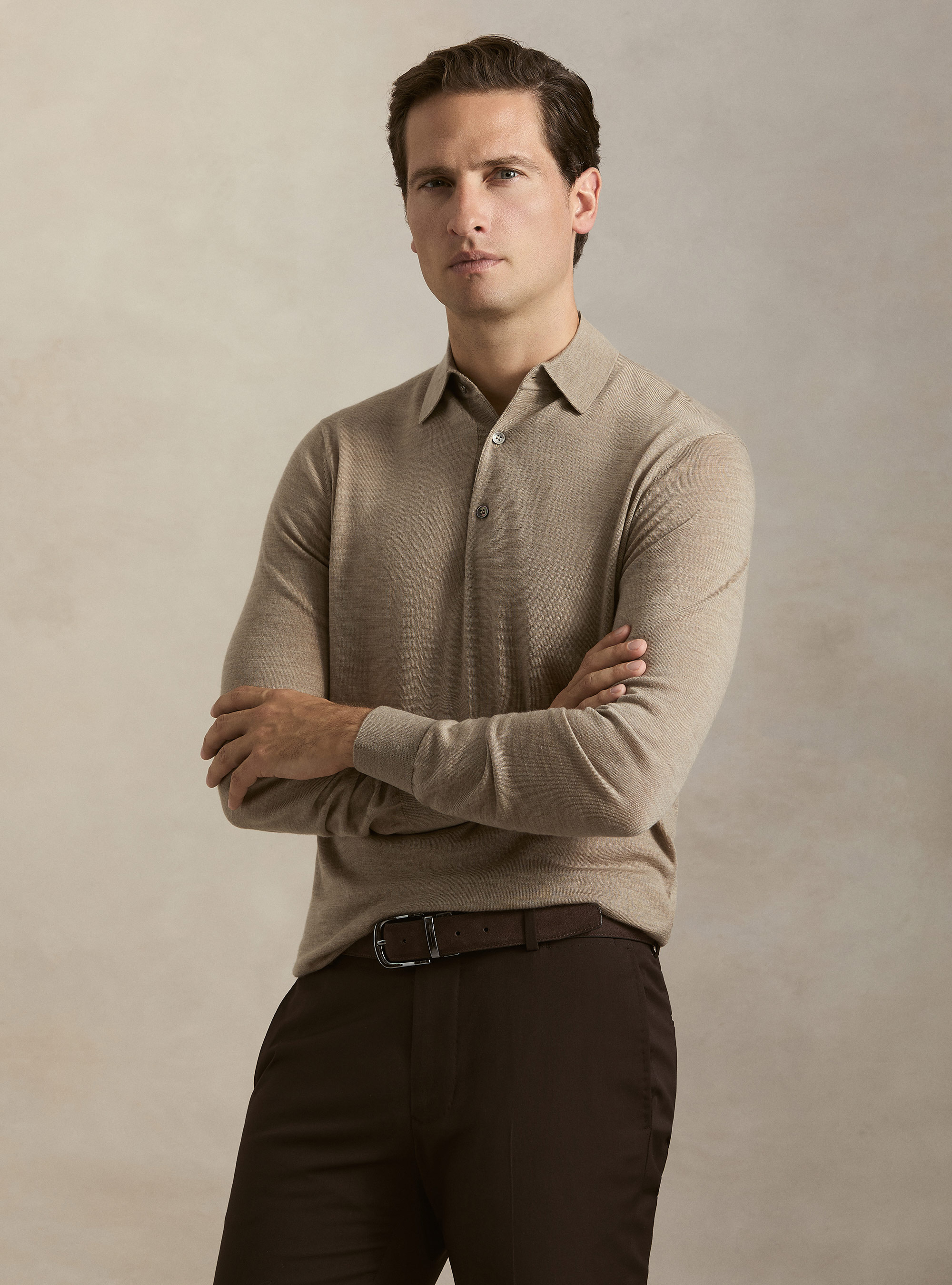 Polo in maglia in lana merino extrafine, FANGO 0555C