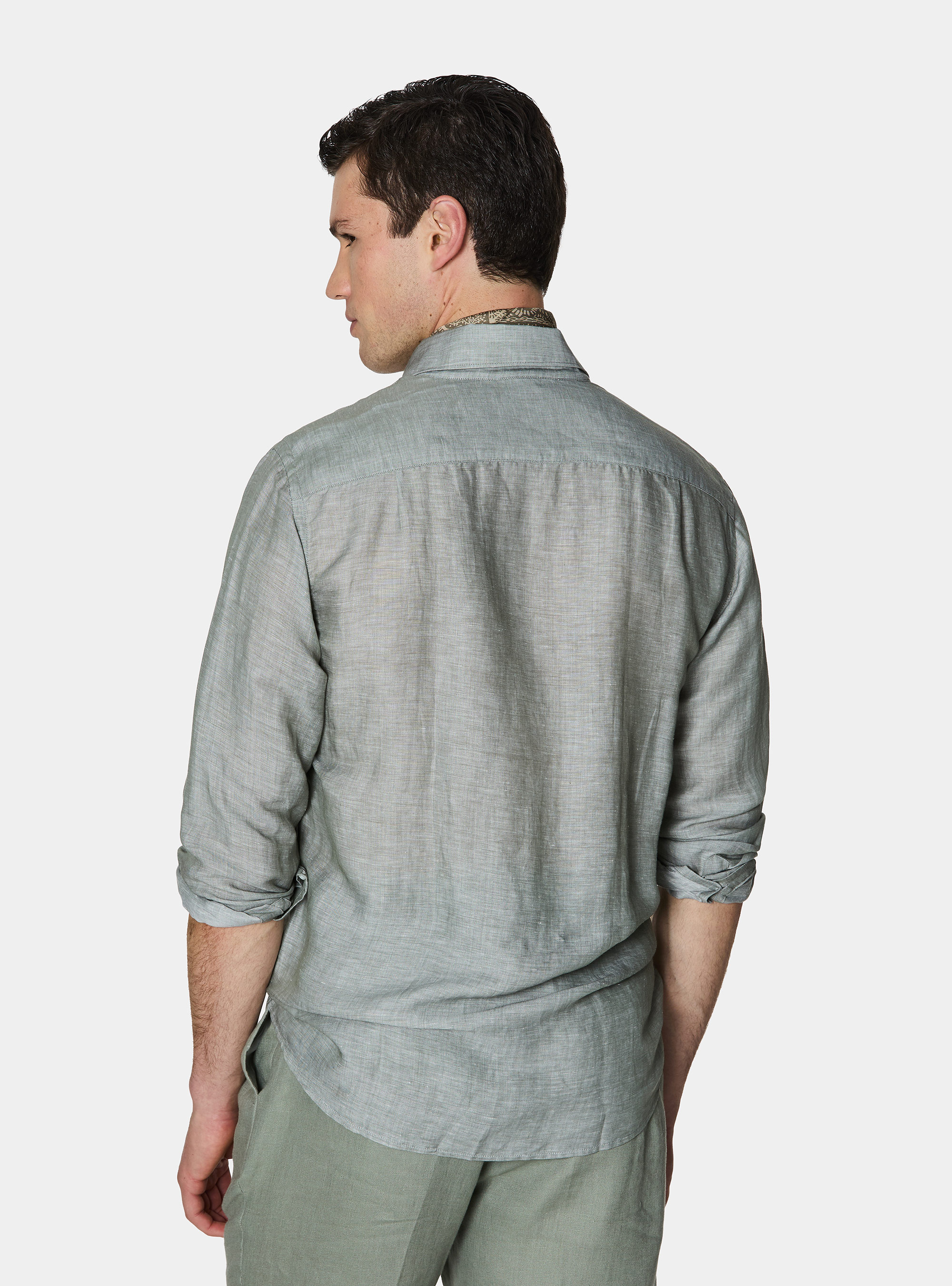 Camicia in misto lino con paramontura, SALVIA 0602C