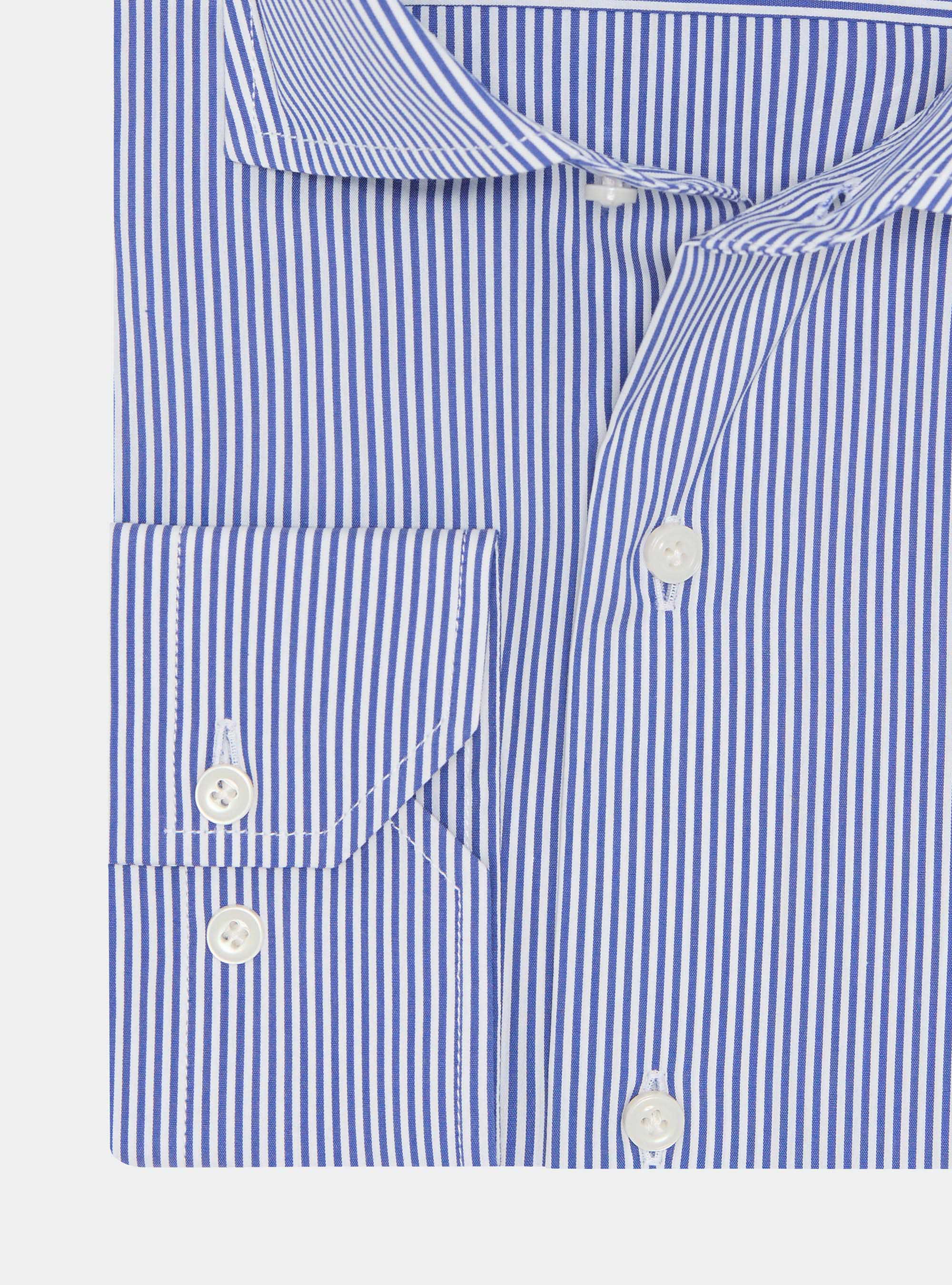 Camicia in cotone rigato popeline stretch, BLU