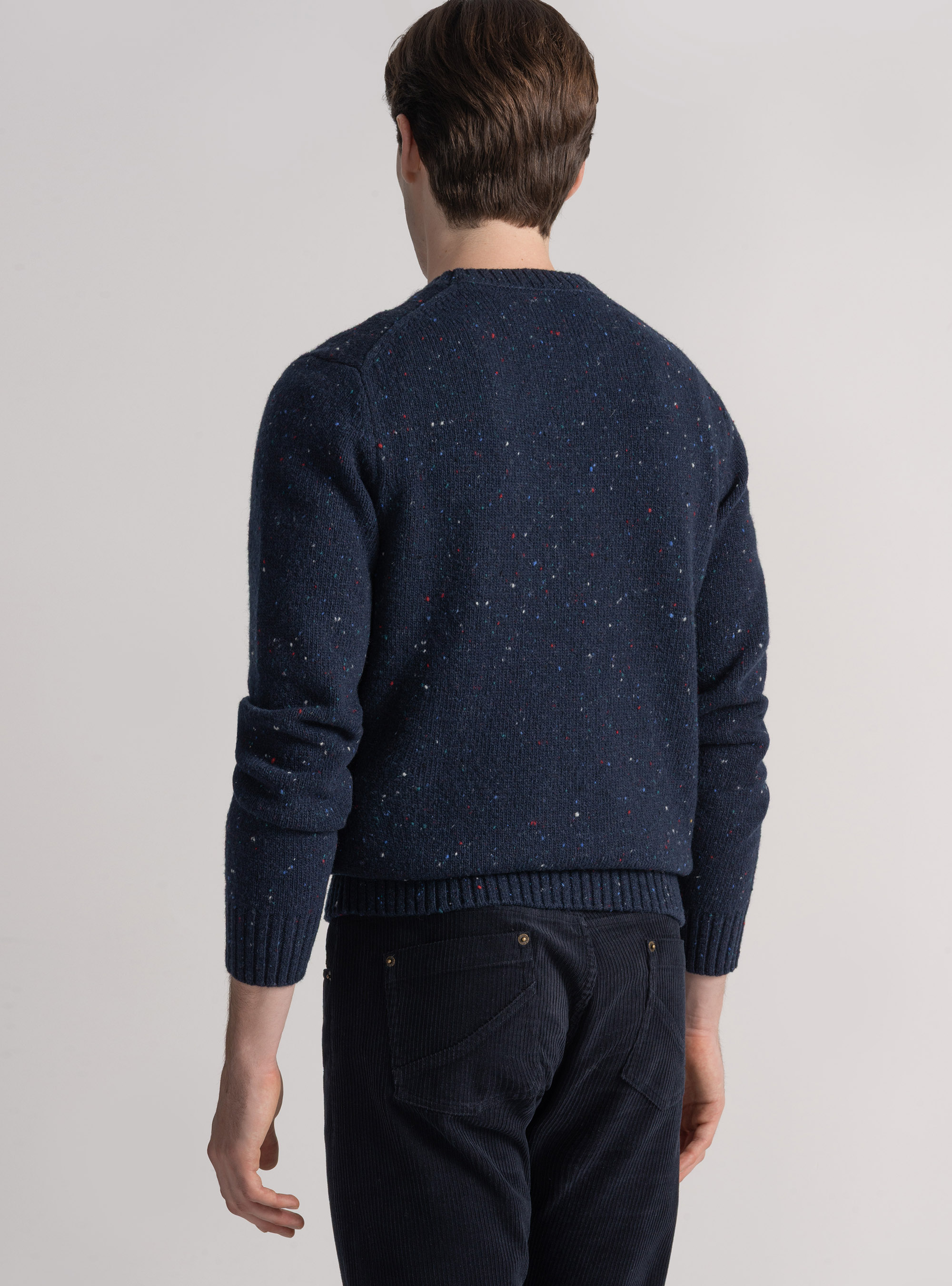 Maglia girocollo in misto lana merino bottonata, BLU NAVY