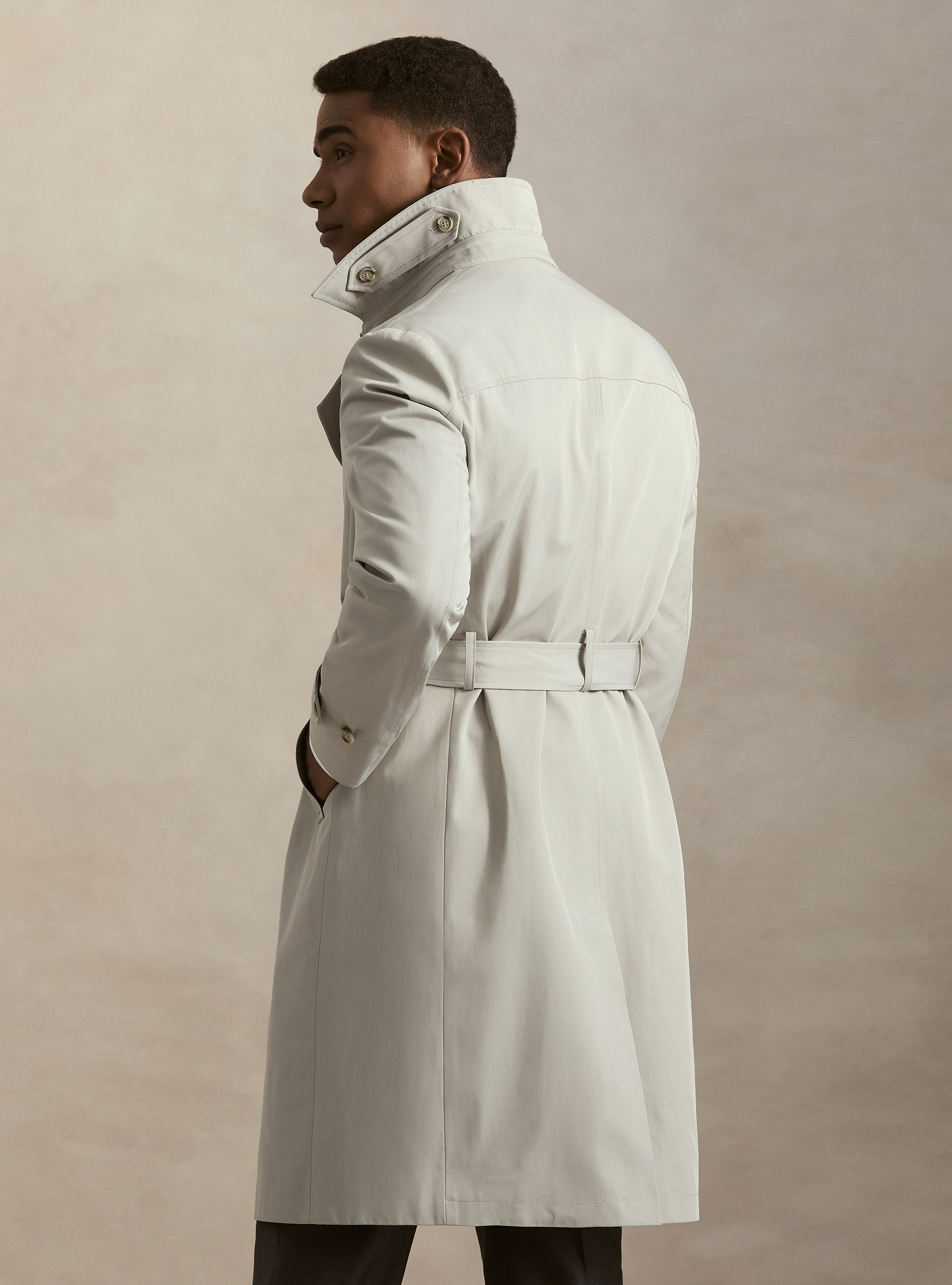 Trench doppiopetto in misto cotone, ECRU
