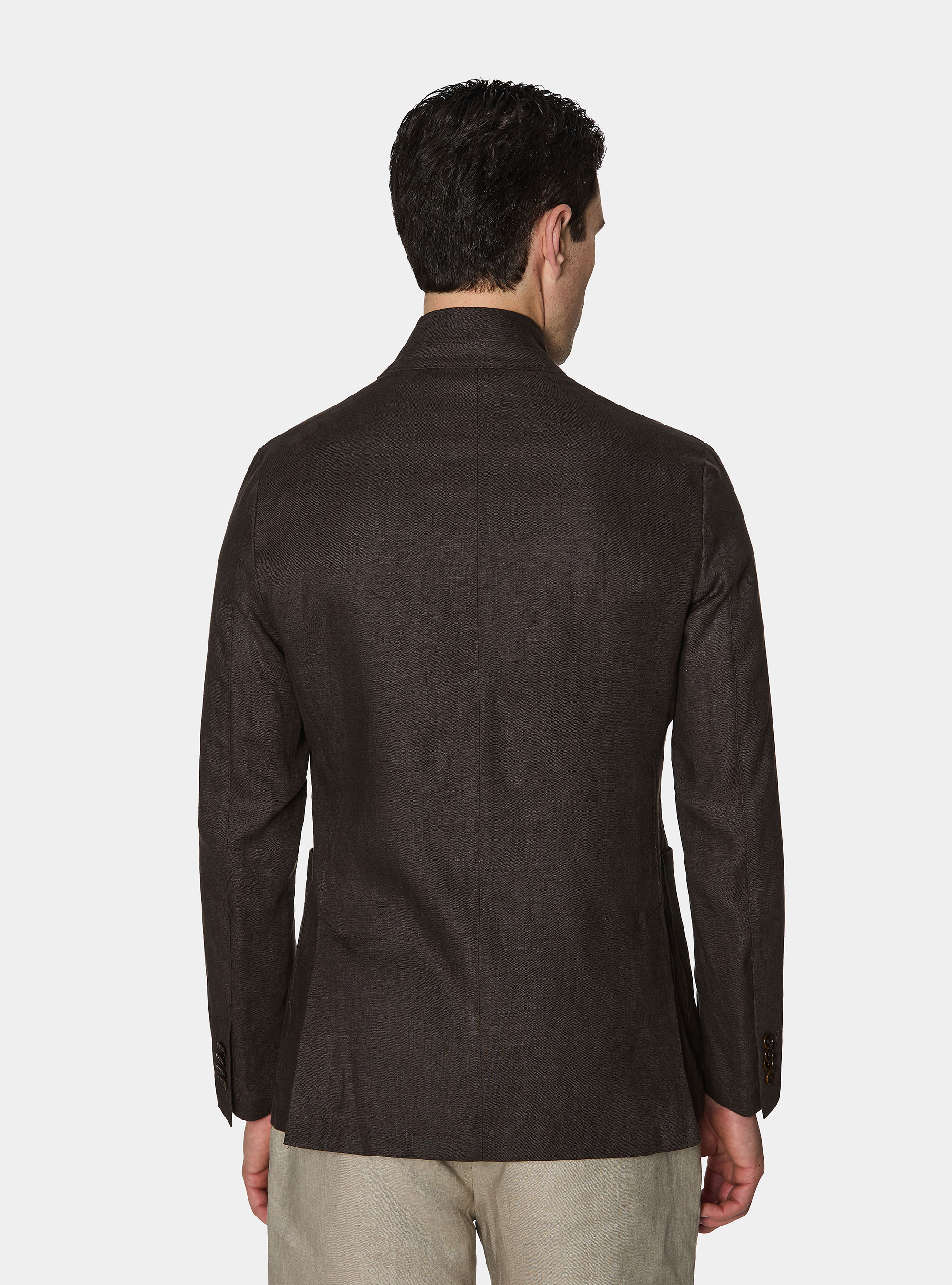 Giacca coreana in puro lino, MARRONE