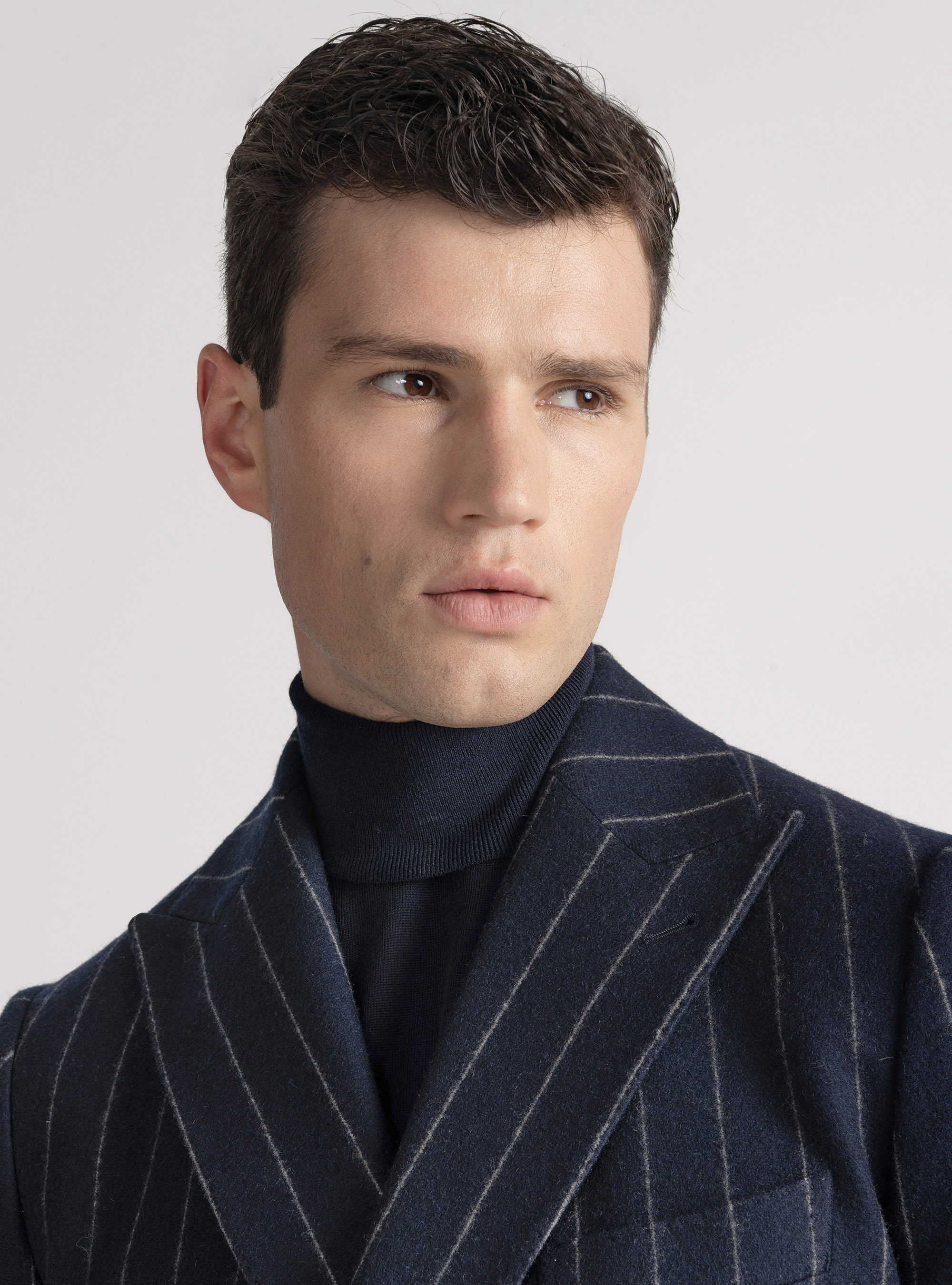 Giacca per abito doppiopetto in jersey gessato, BLU NAVY