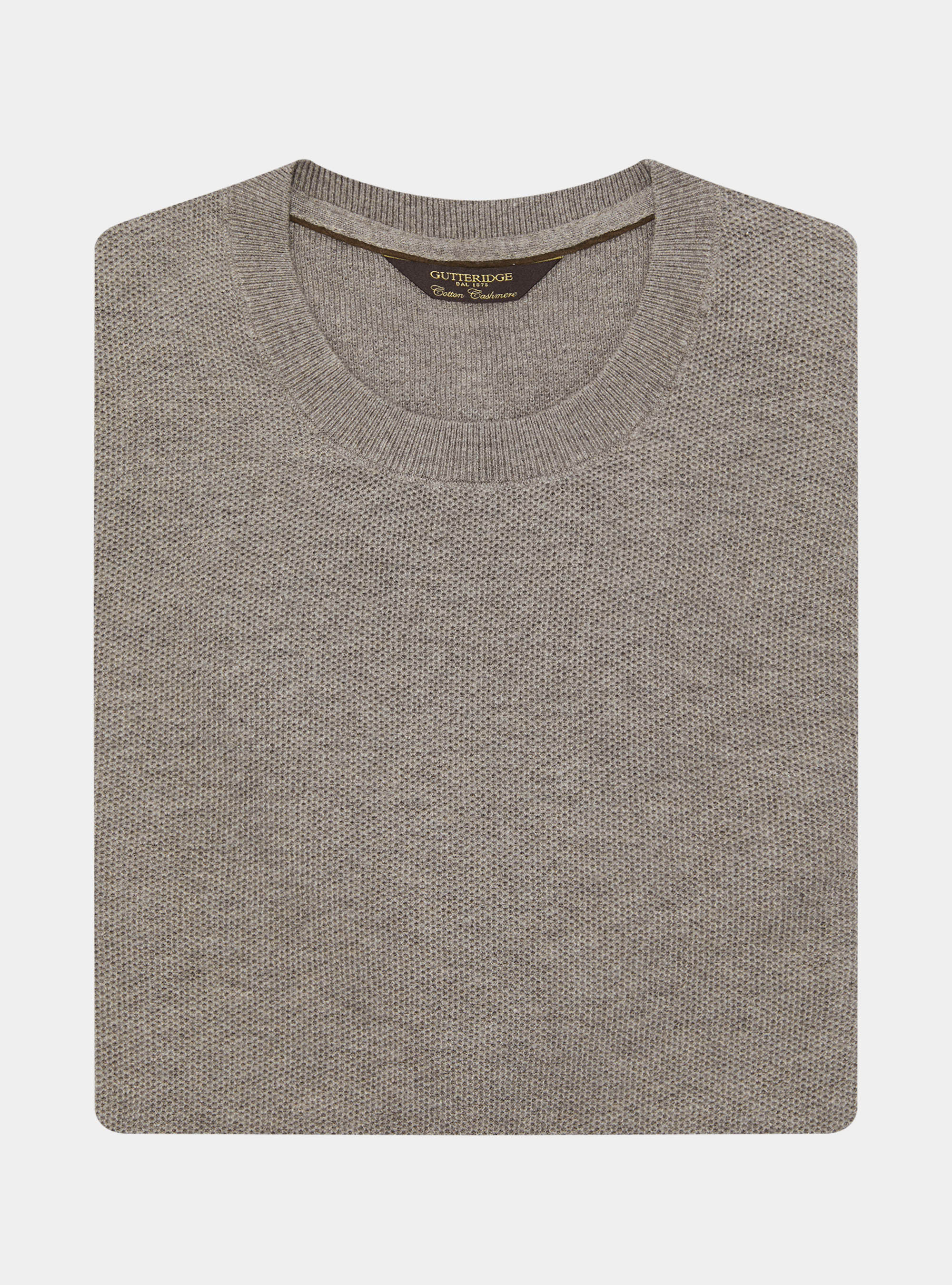Maglia girocollo in cotone cashmere nido d'ape, FANGO