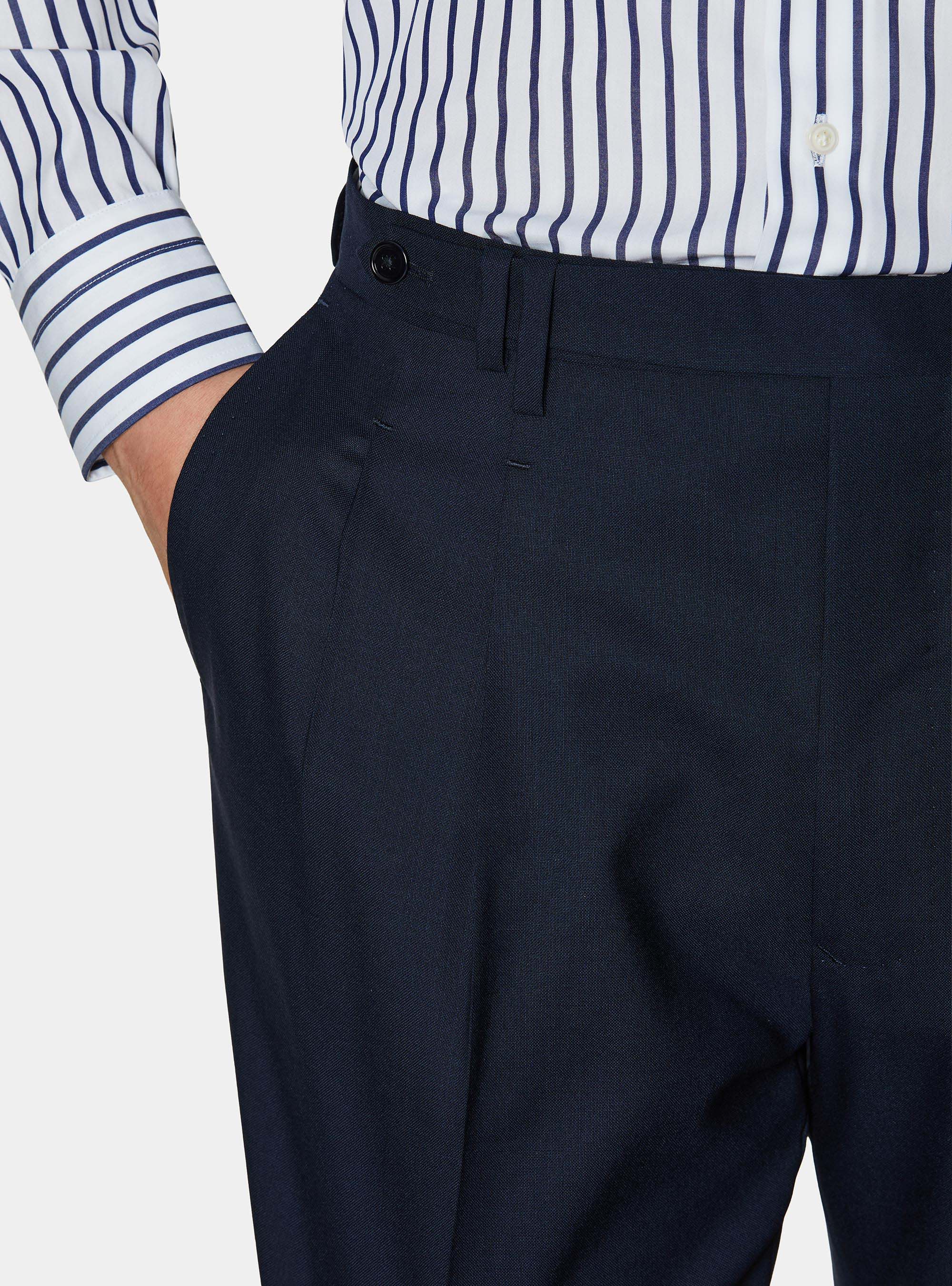 Pantaloni doppia pince in pura lana Vitale Barberis Canonico, NAVY