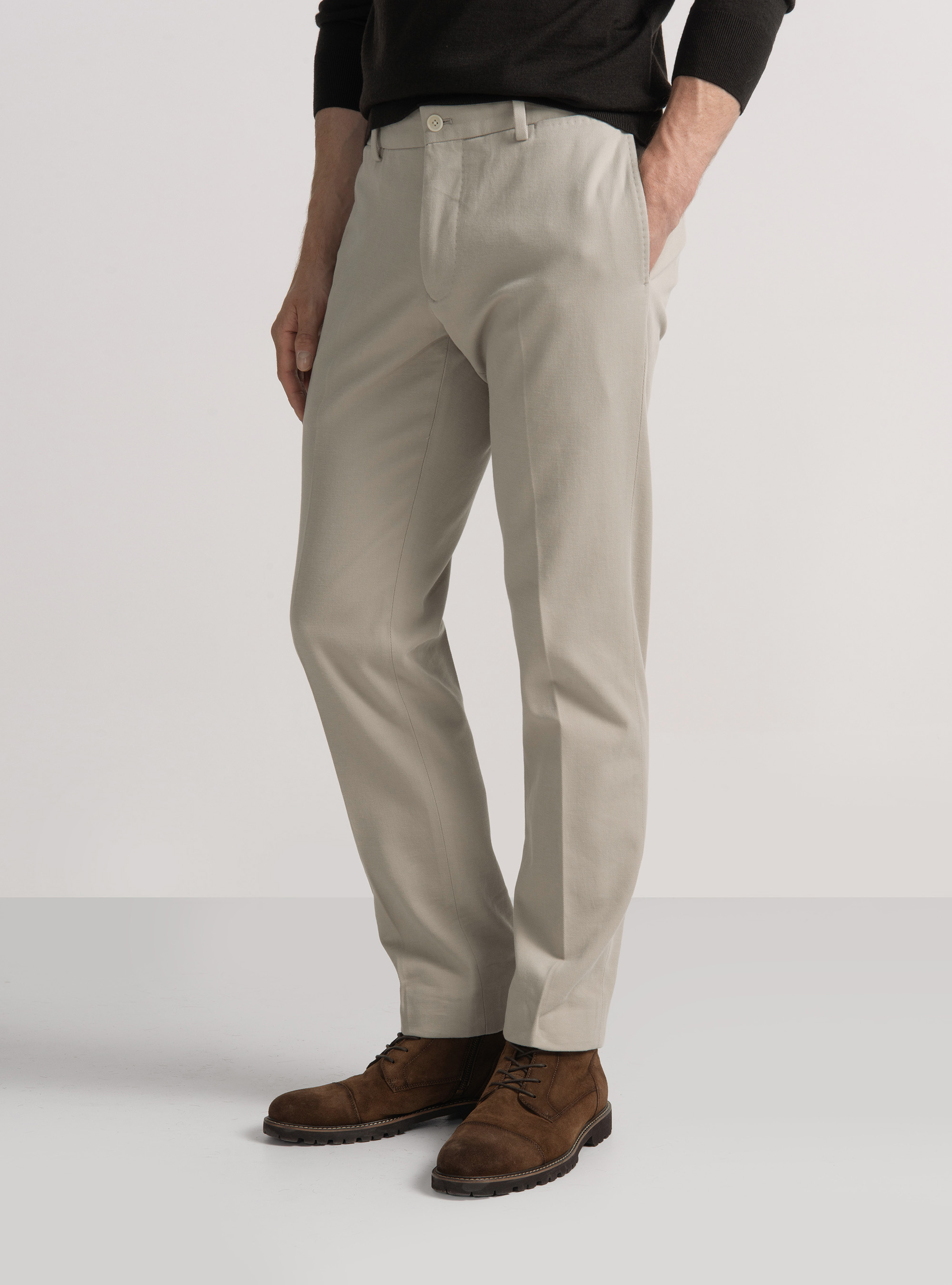 Pantaloni in twill di cotone e cashmere, ECRU