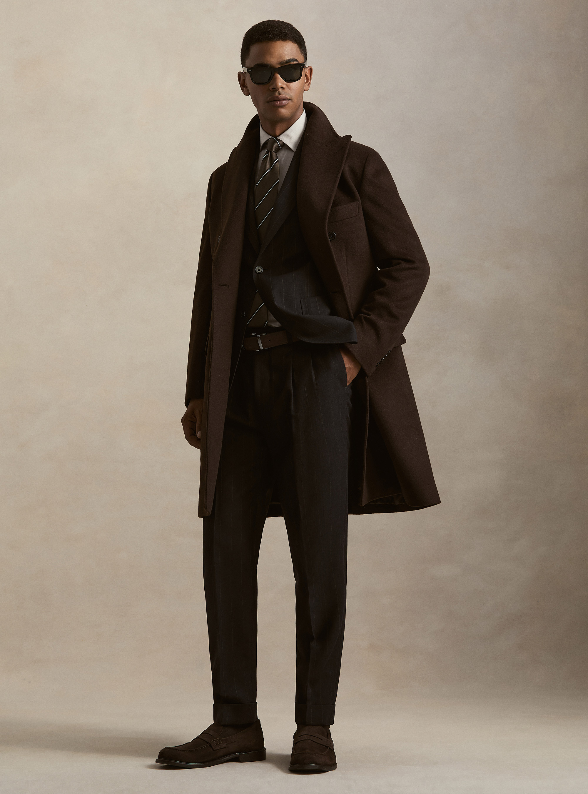 Cappotto doppiopetto in misto cashmere, MARRONE
