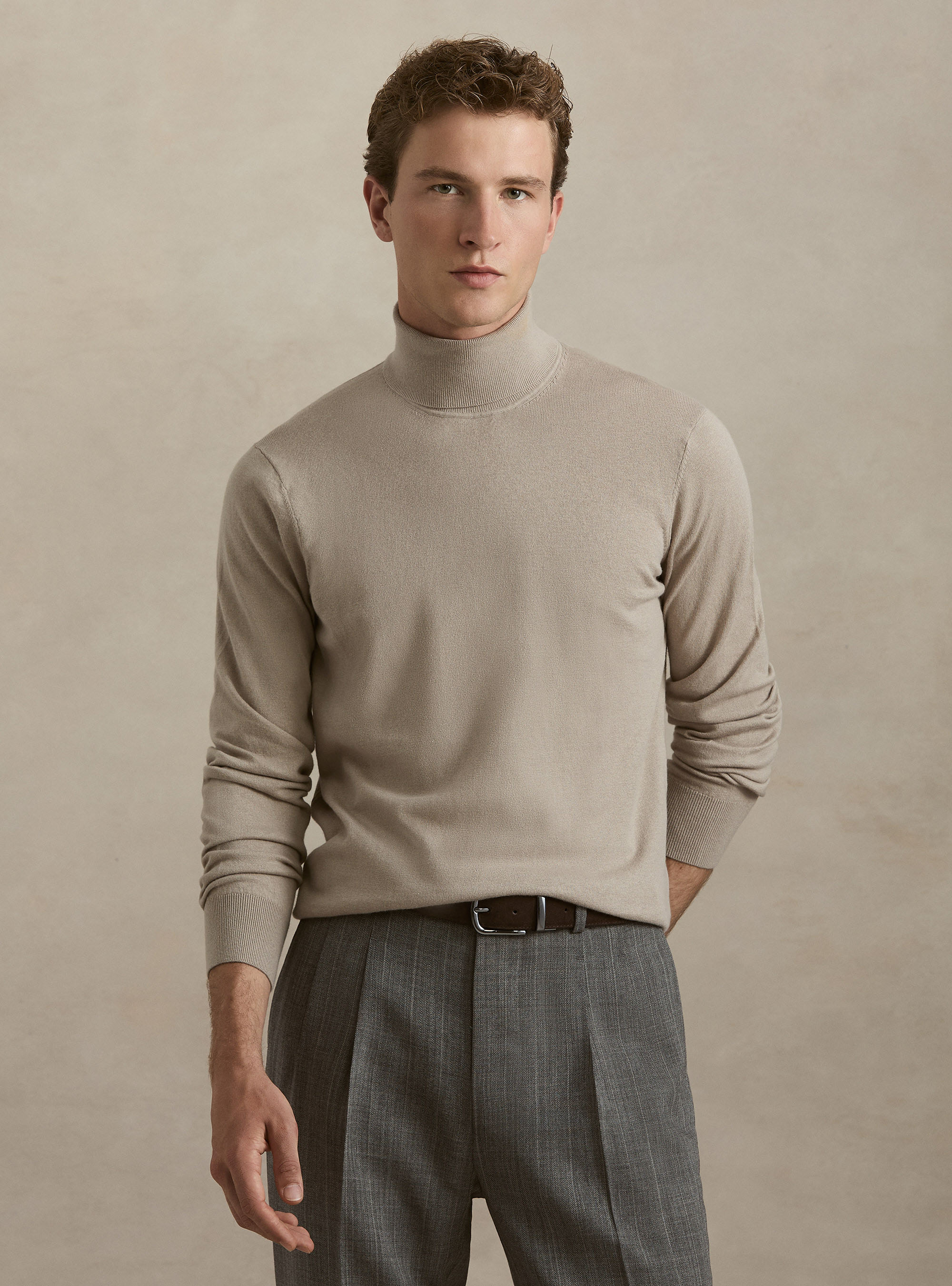 Dolcevita in cotone e cashmere, SABBIA