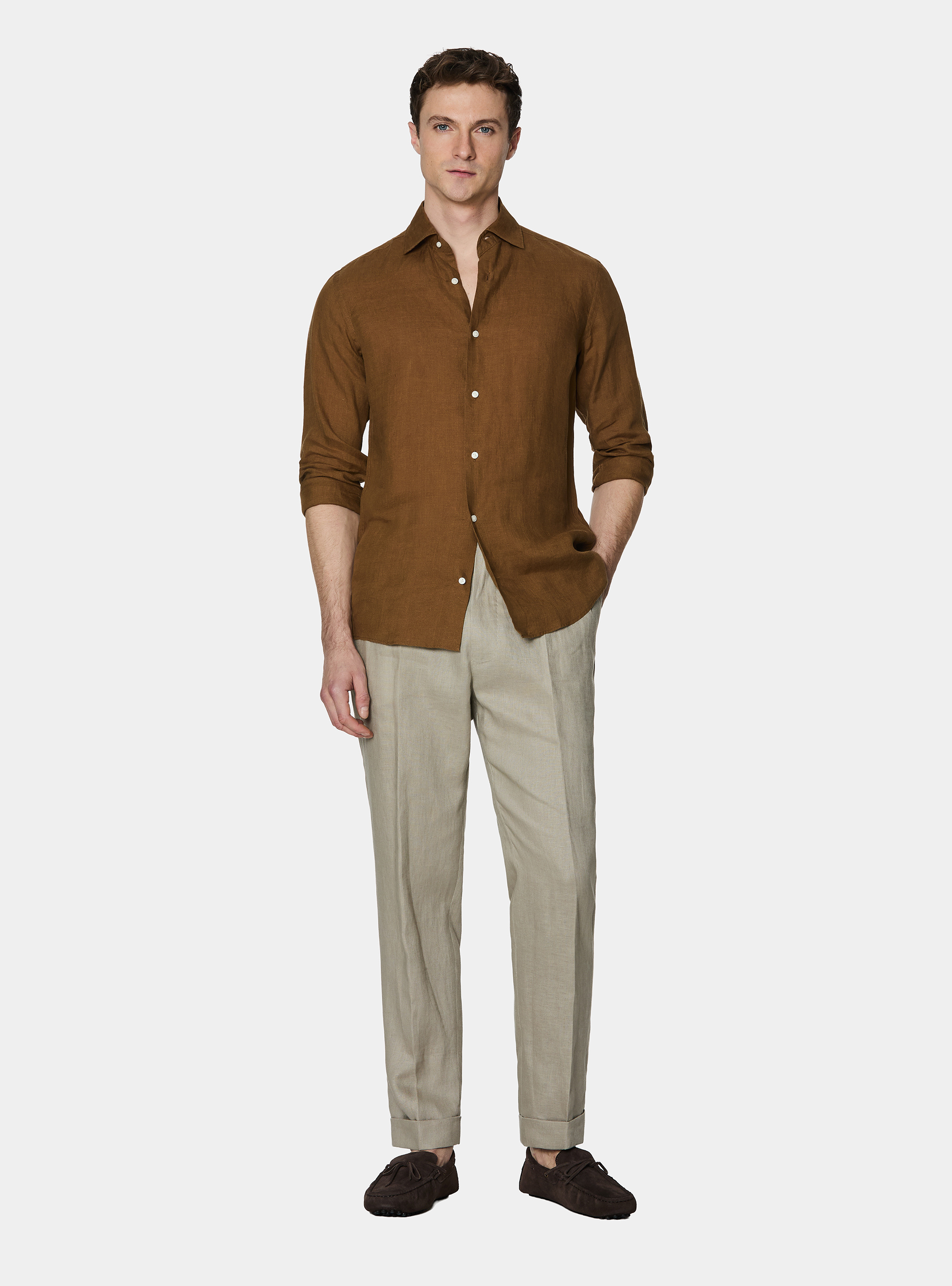 Camicia in puro lino, TABACCO