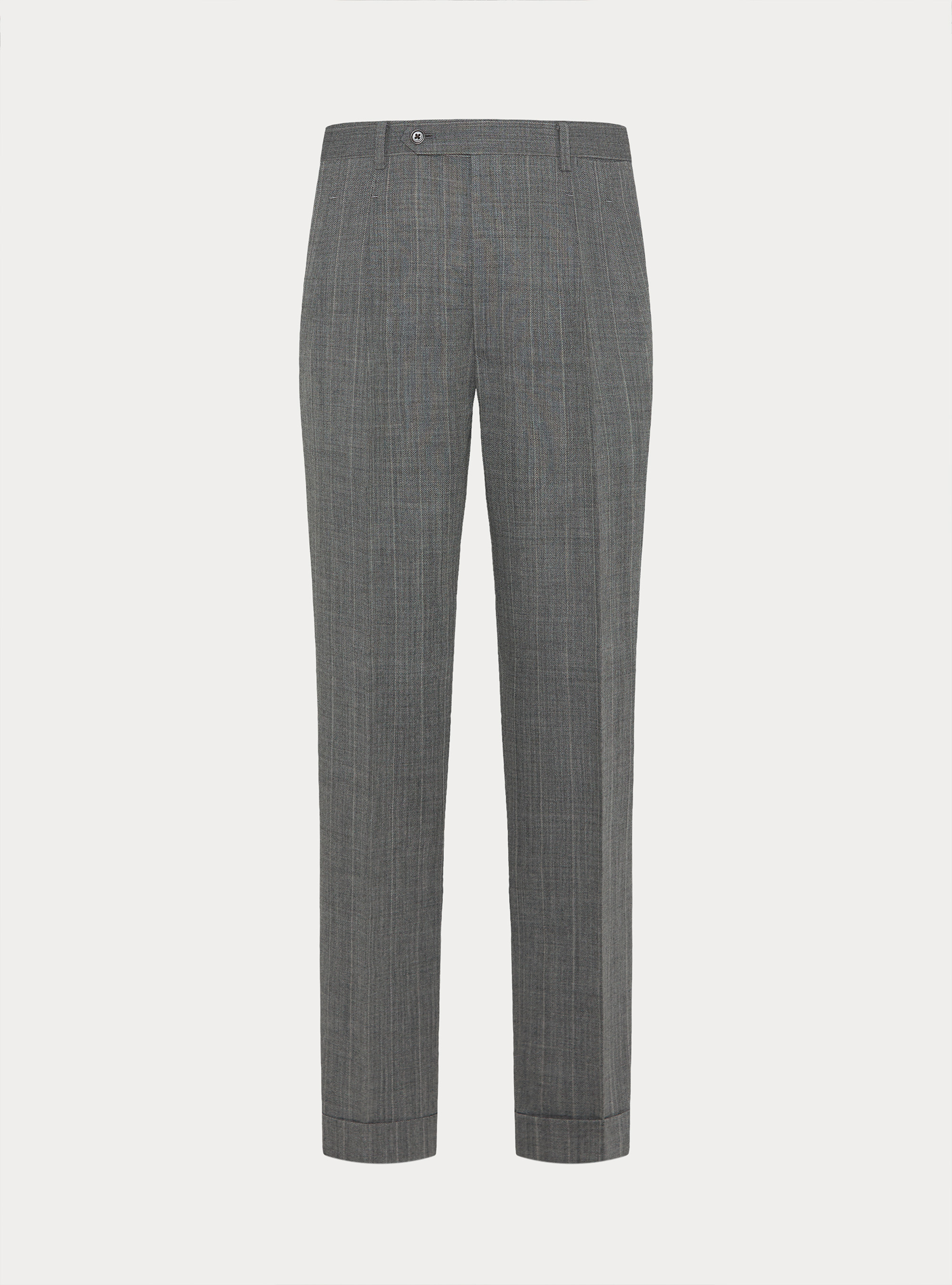 Pantaloni con pince in pura lana spigata, GRIGIO MED MEL 0123C