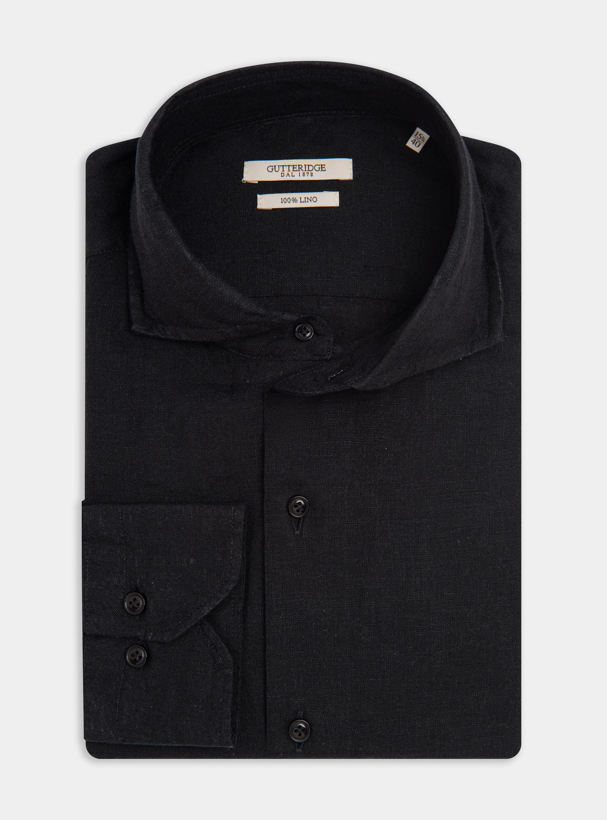 Camicia collo francese in puro lino, NERO