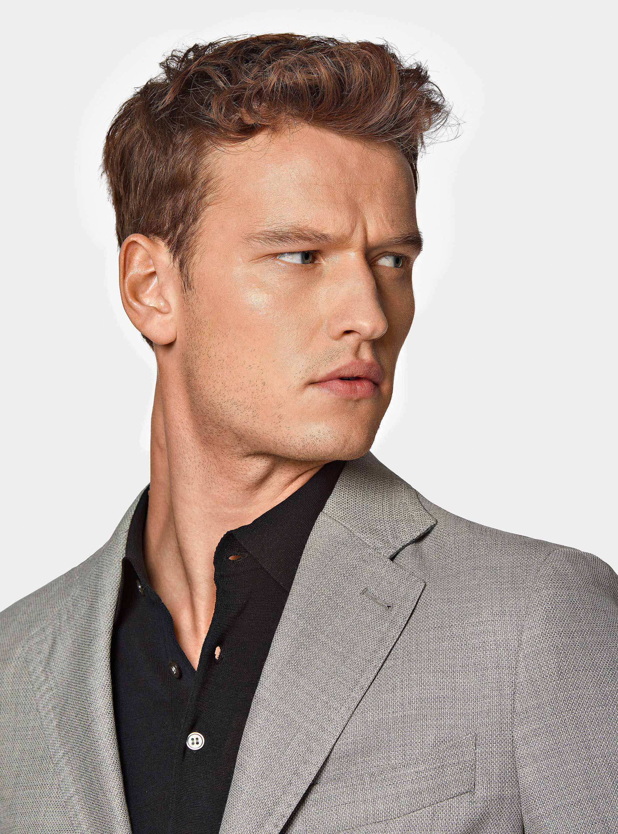 Giacca in pura lana micro texture, GRIGIO CHIARO