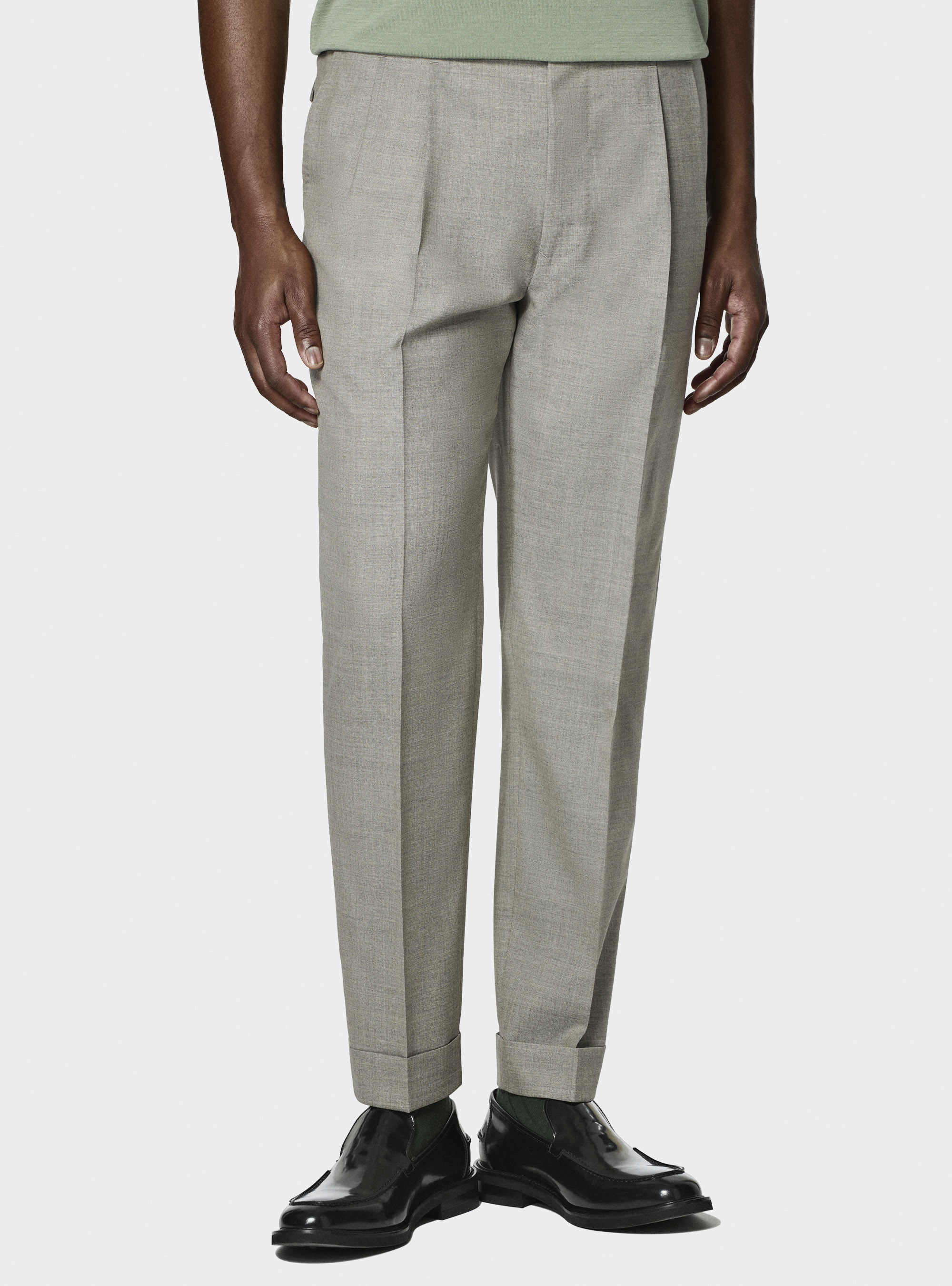 Pantaloni doppia pince in pura lana Vitale Barberis Canonico, ECRU