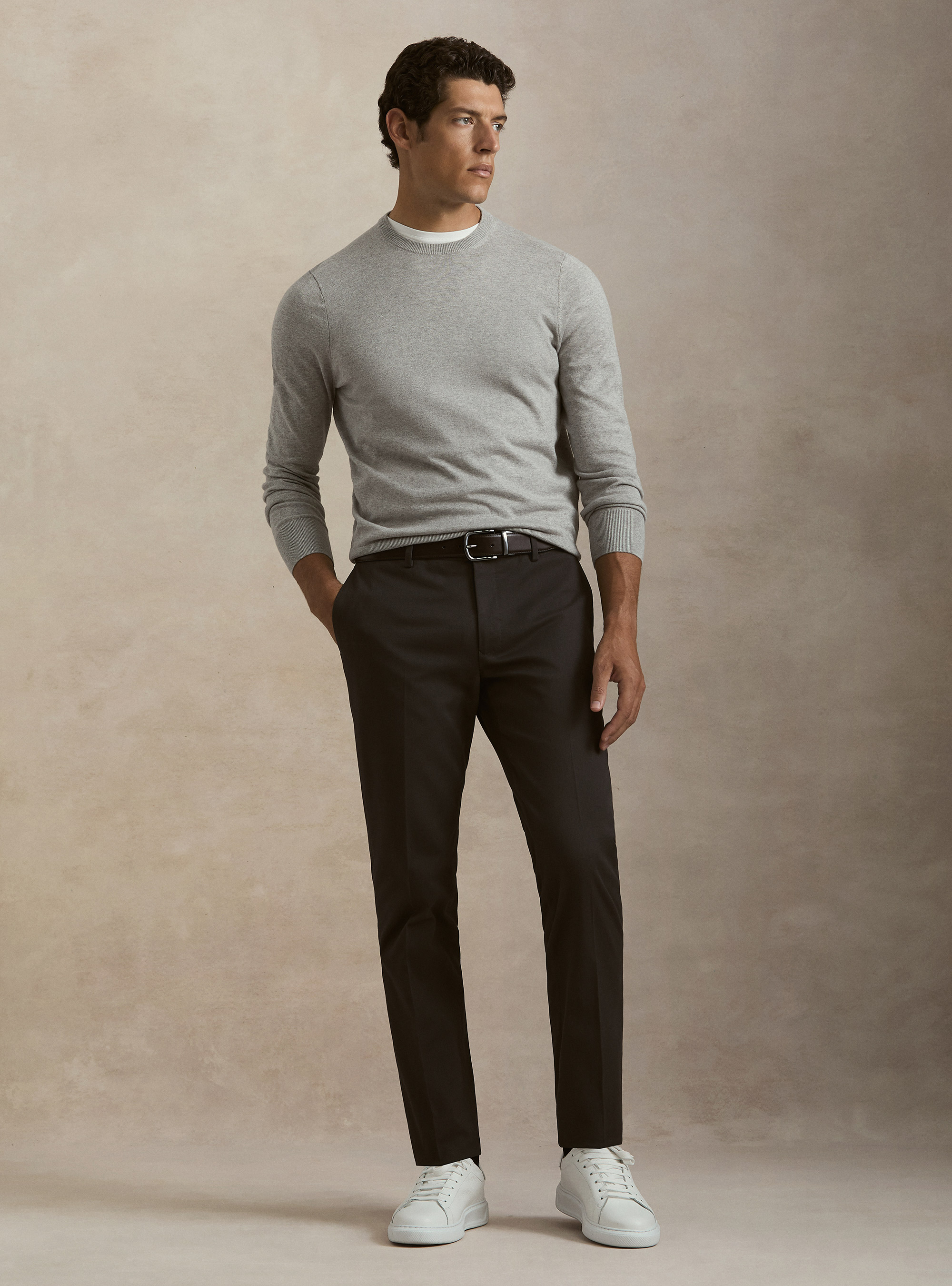 Maglia girocollo in cotone seta e cashmere, GRIGIO CHIARO MELANGE