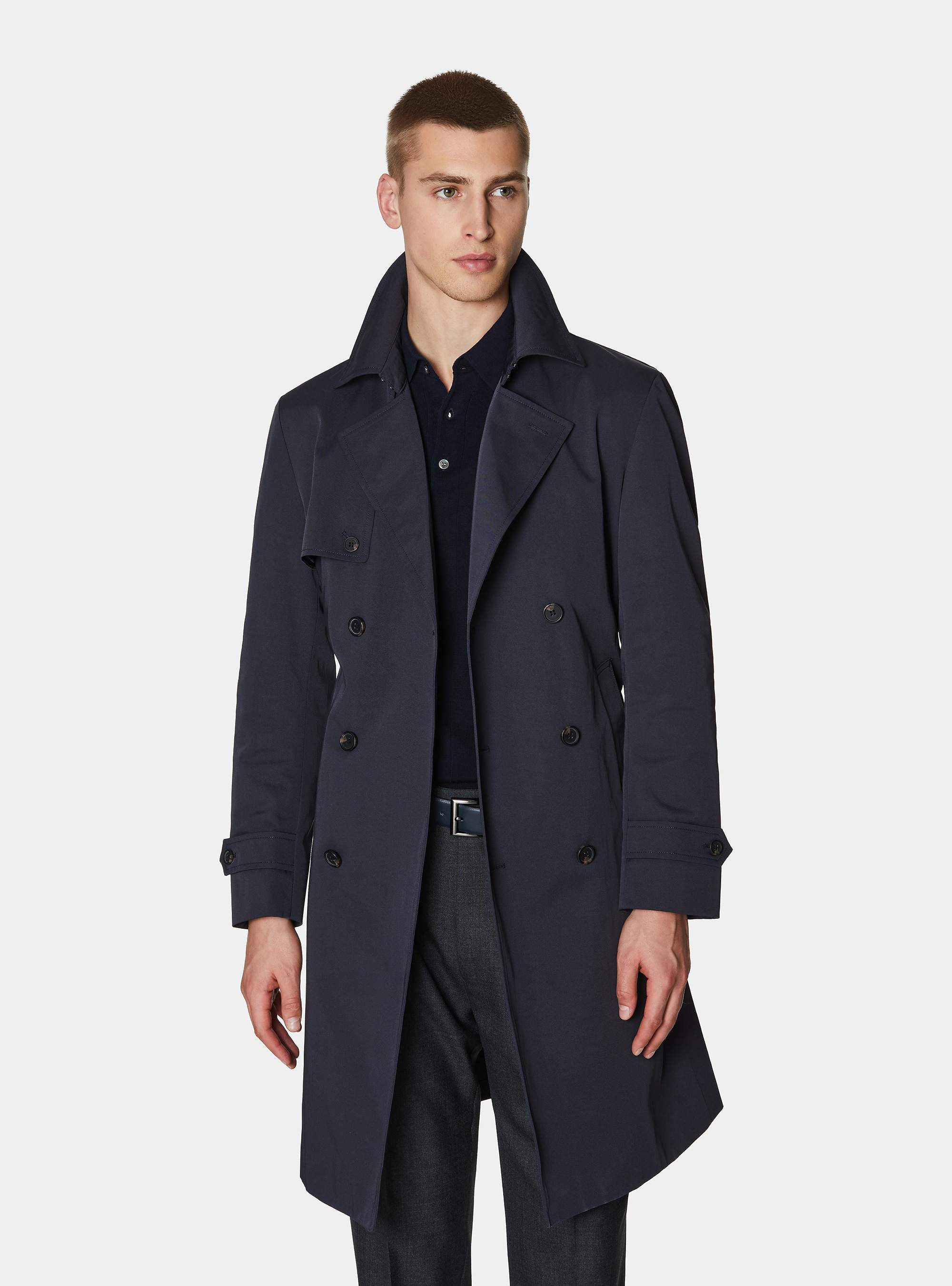 Trench doppiopetto in twill di cotone, BLU NAVY