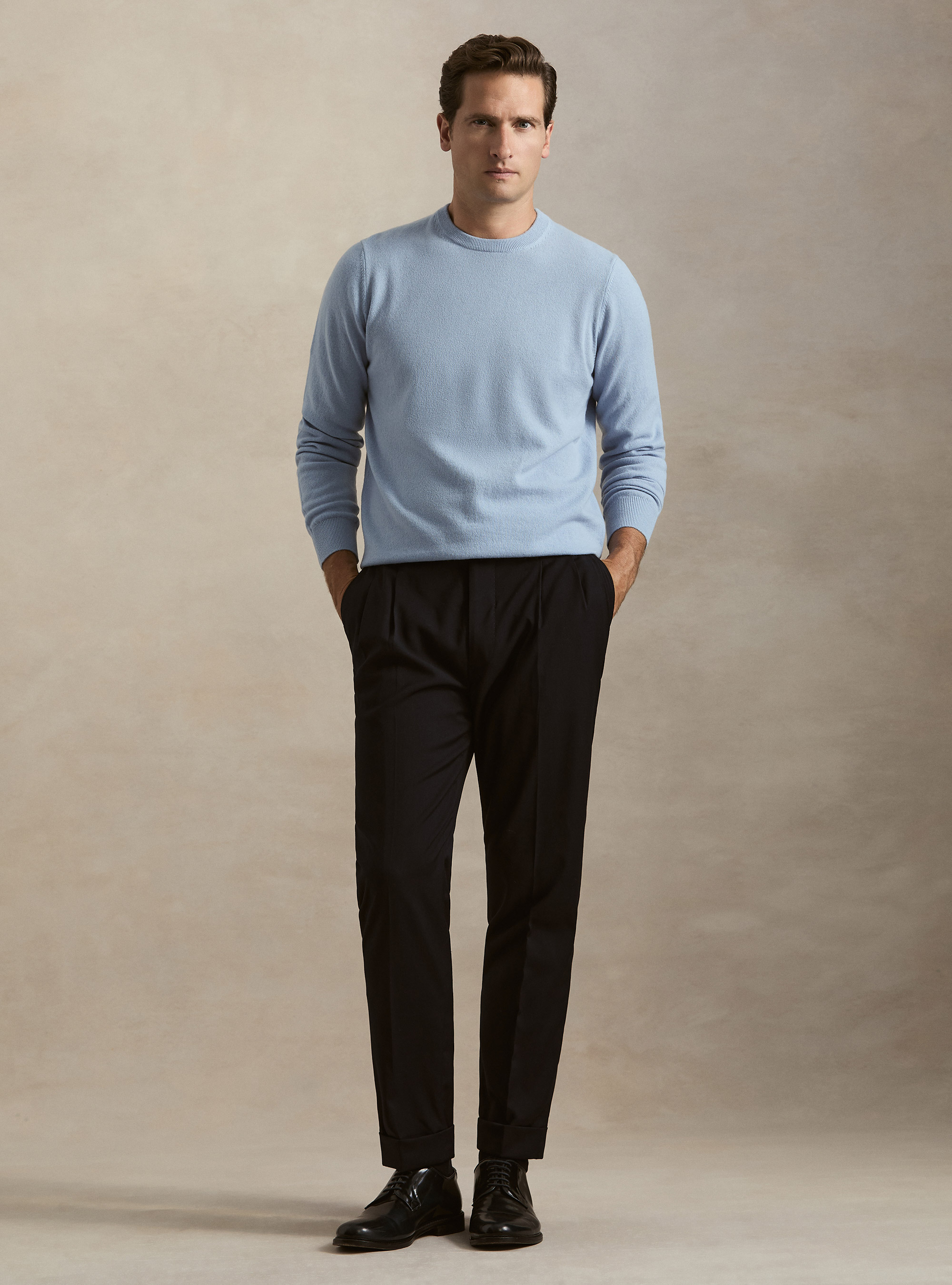 Maglia girocollo in 100% cashmere, 0266C AZZURRO