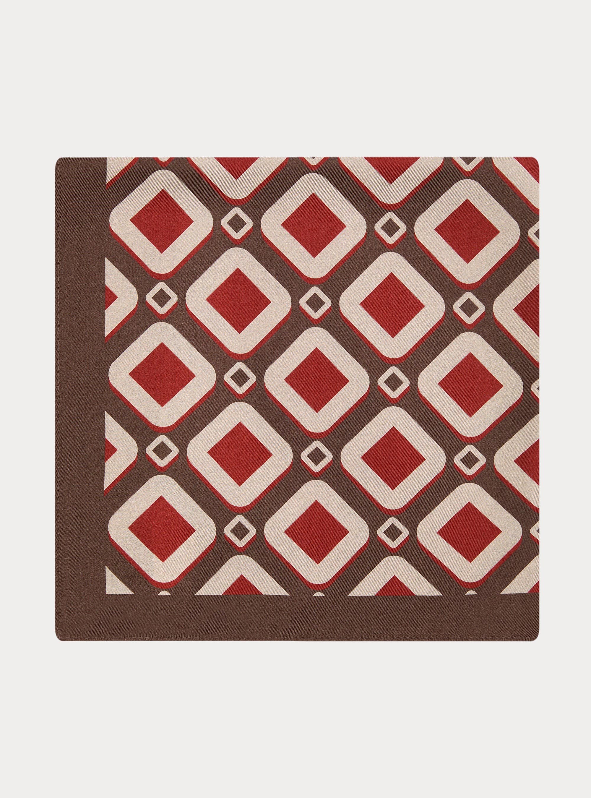 Foulard in seta stampata a fantasia geometrica, MARRONE