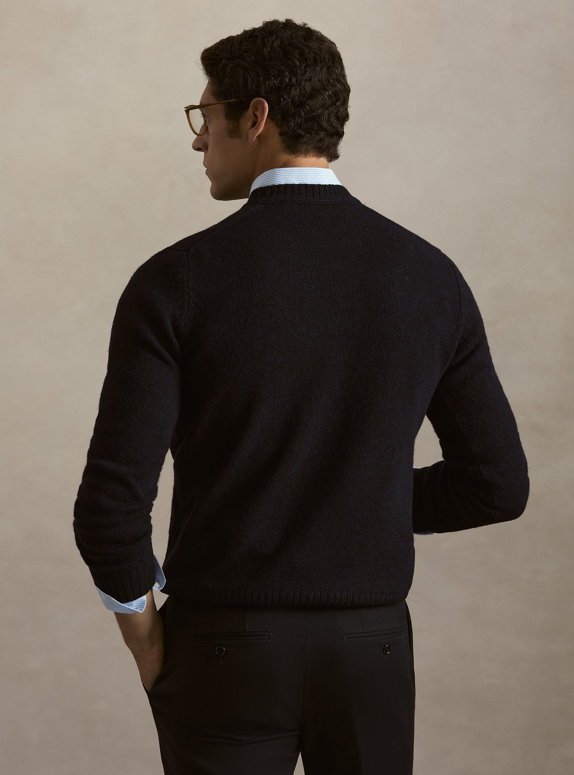 Maglia girocollo in pura lana shetland, BLU NAVY