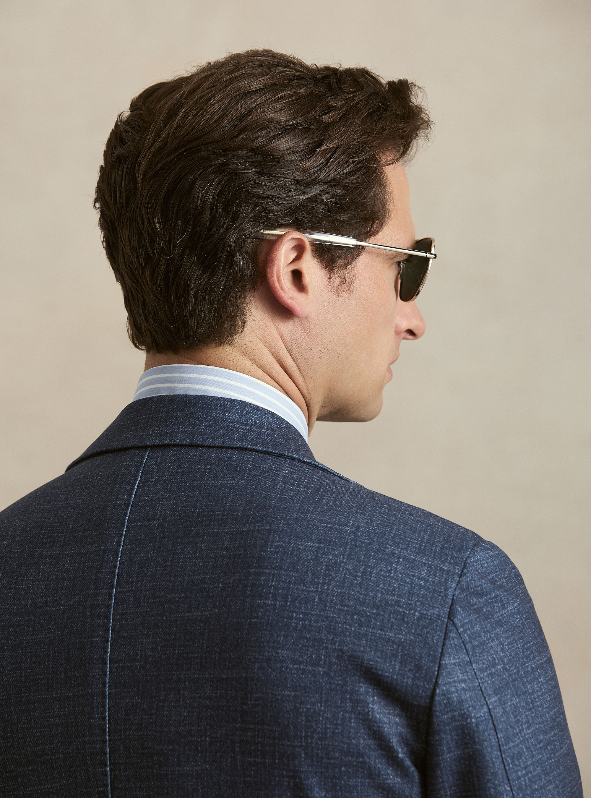 Giacca monopetto in lana jersey stampata, 0243C DENIM